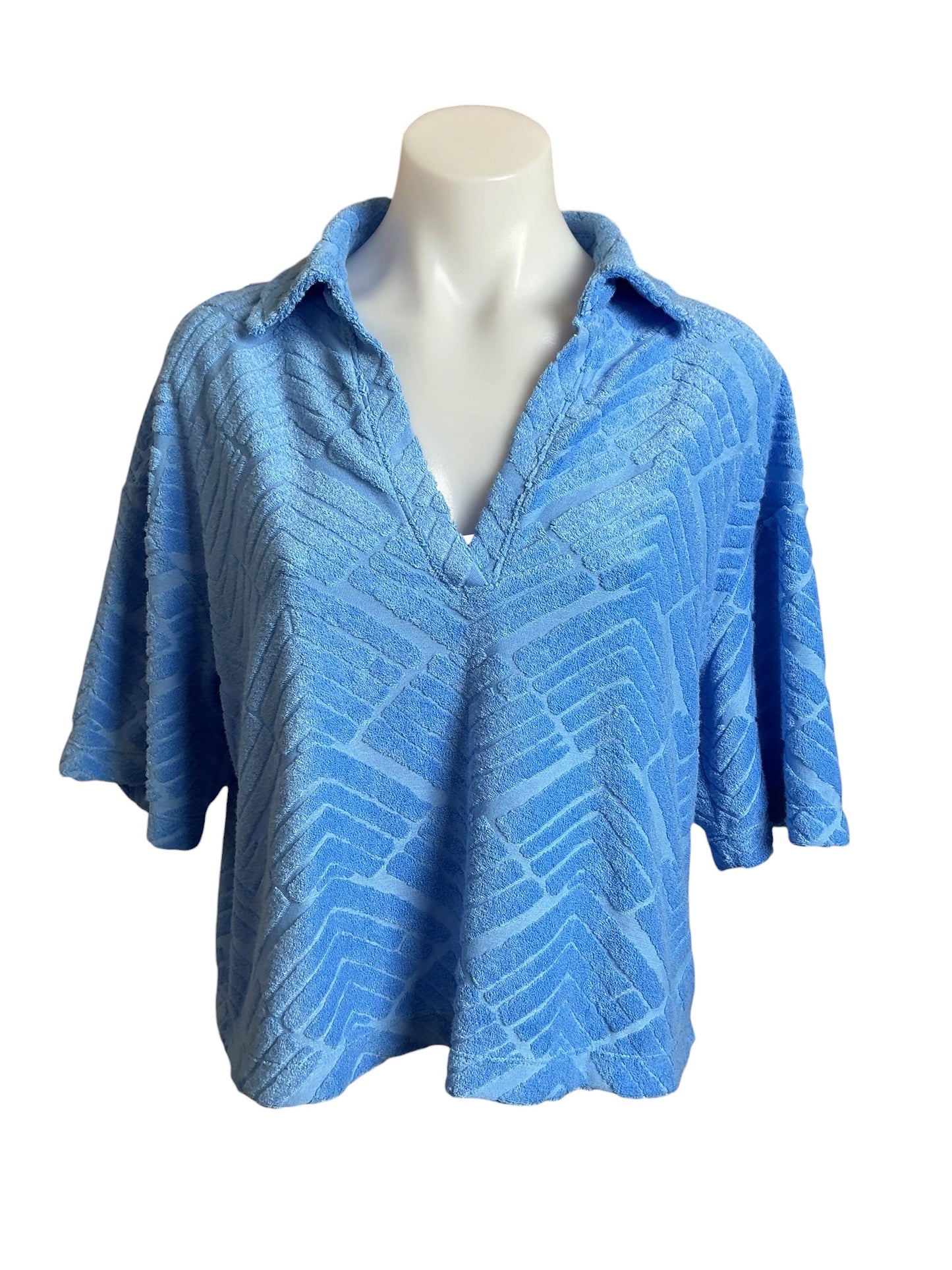 Lilly Pulitzer Belleview Short Sleeve Top Boca Blue Lilly Zig Zag - Size M