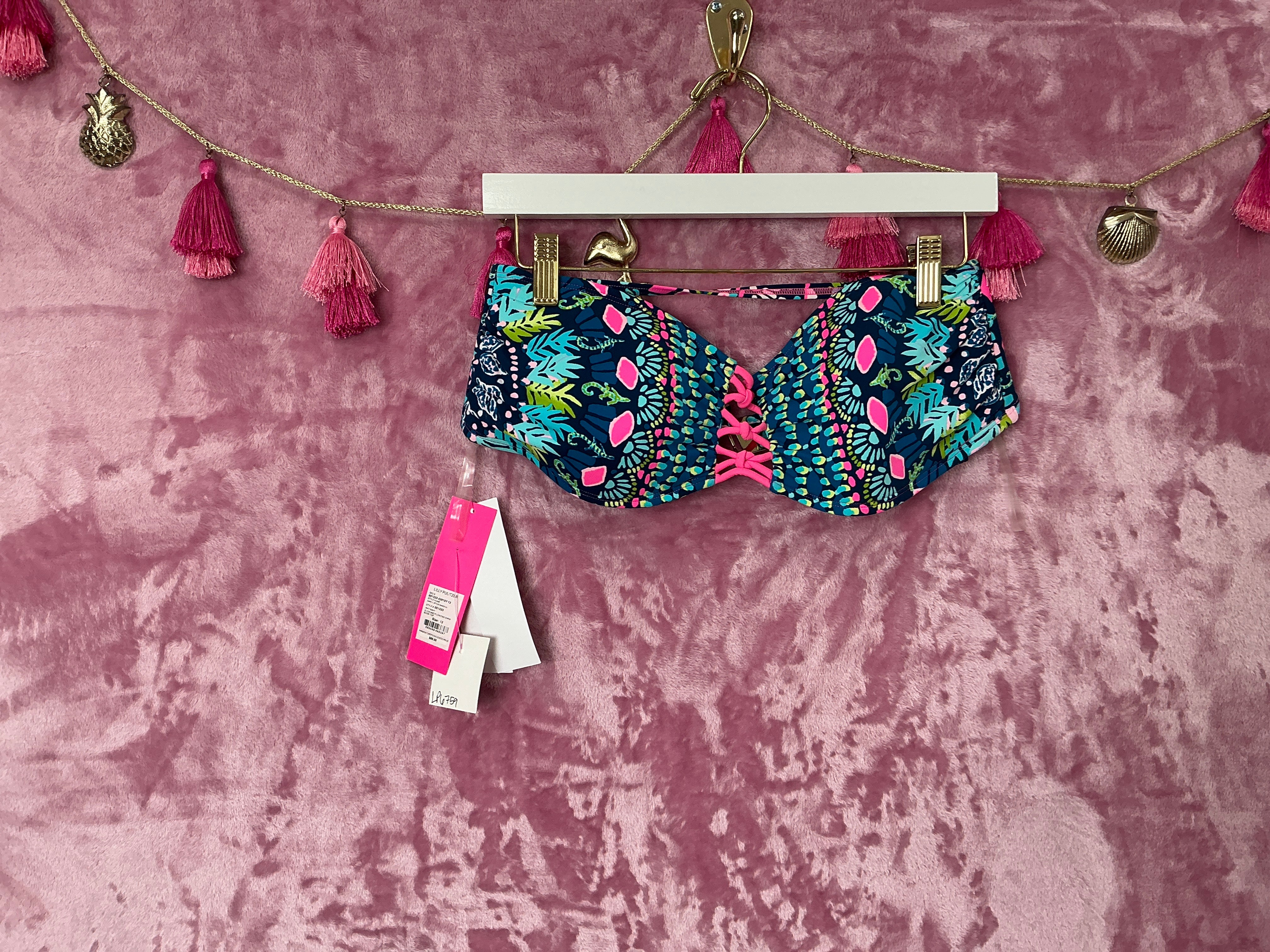 Lilly Pulitzer Bikini Top NWT - Sandy Lattice Bandeau - Inky Navy - Glow And Flow Engineered Swim - Bikini Top - Size 12