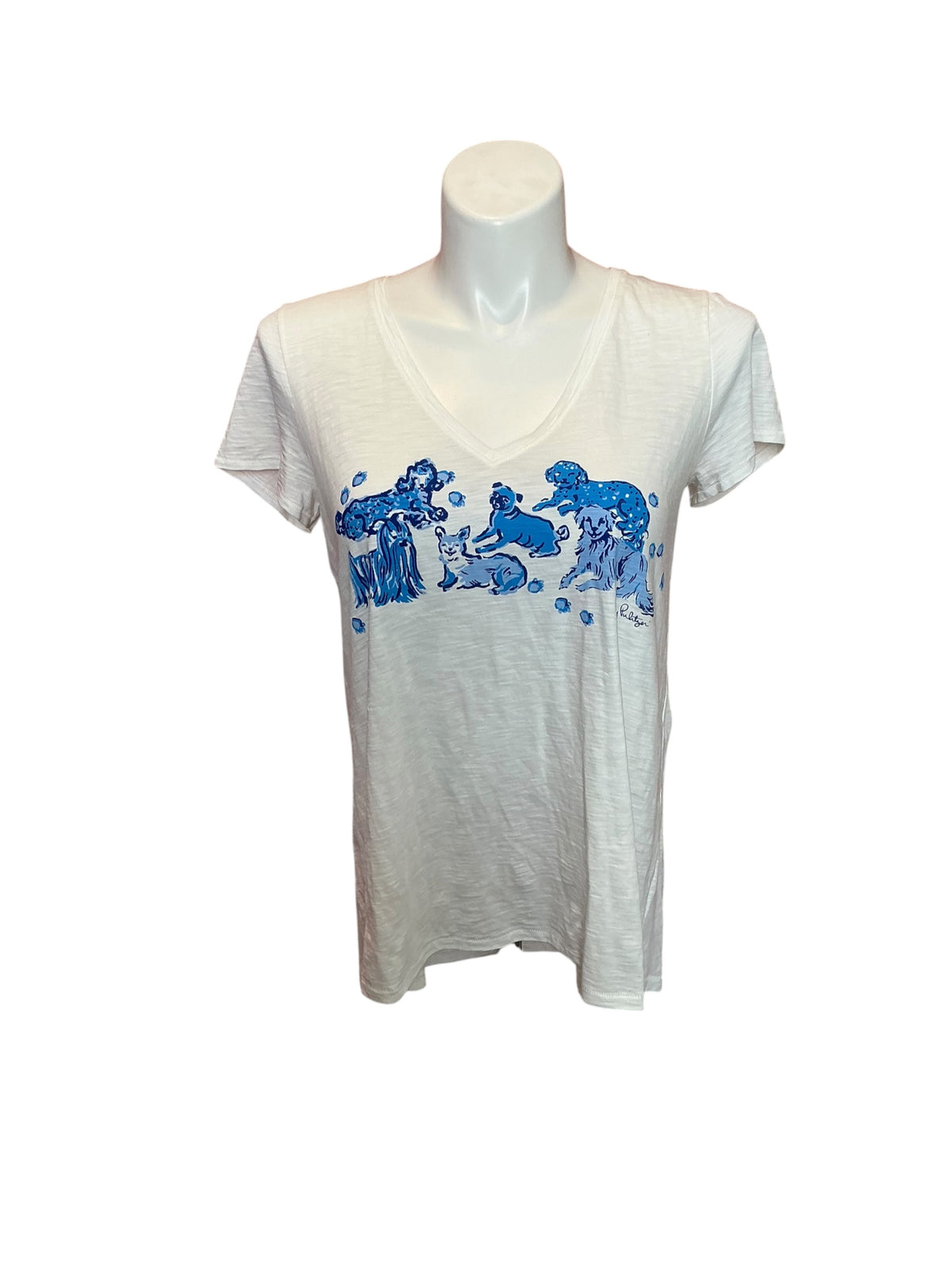 Lilly Pulitzer NWT Etta Top Resort White Ruff Night Graphic - Size L