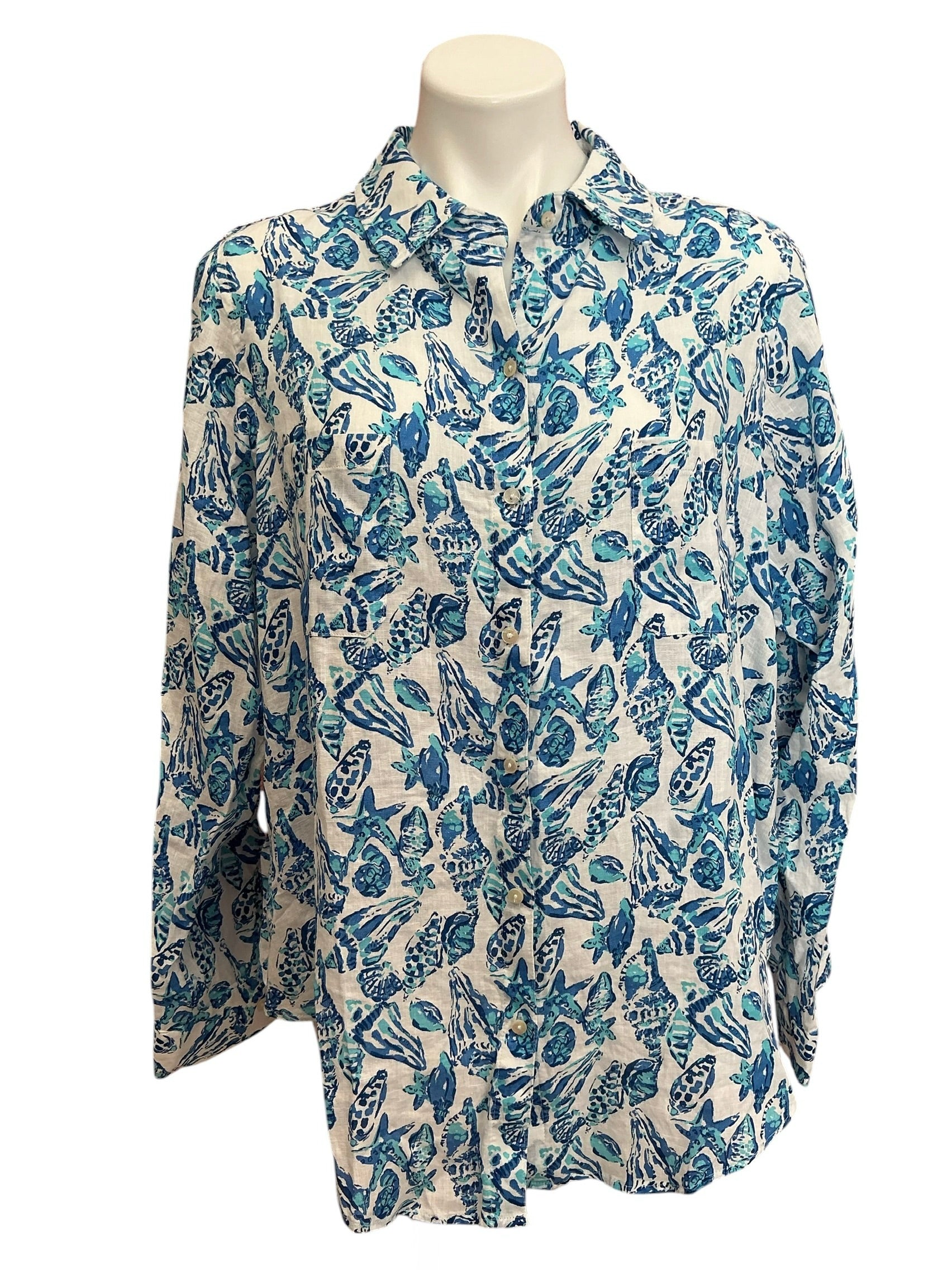 Lilly Pulitzer NWT Sea View Button Down Top Resort White Shell Collector - Size XXL