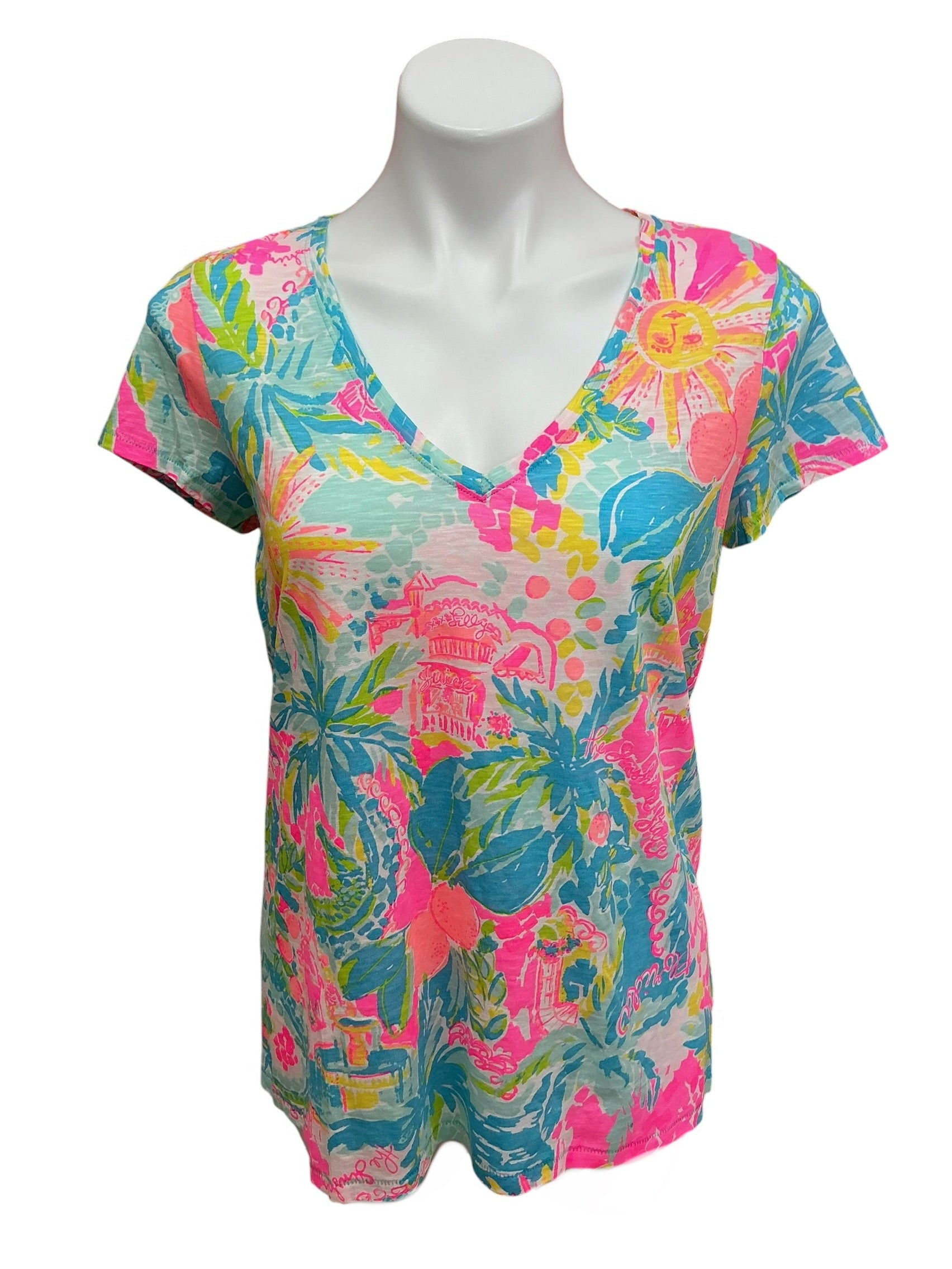 Lilly Pulitzer NWT Etta V Neck Top Multi Sunshine State Of Mind - Size S
