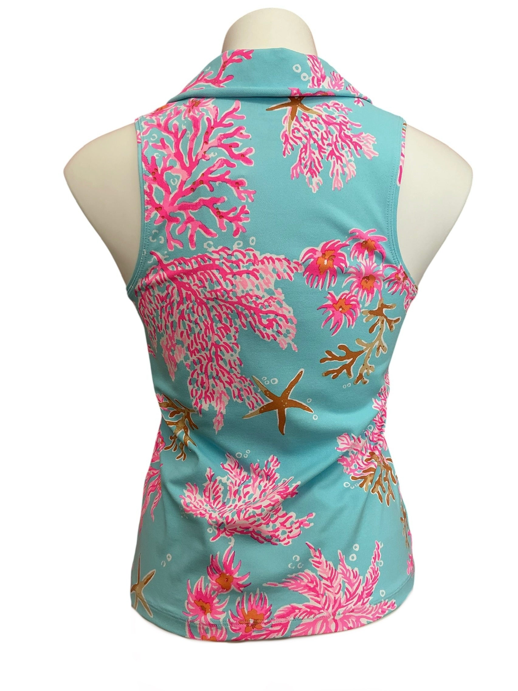 Lilly Pulitzer NWT Alister Polo UPF 50+ Top Multi Royal Coral - Size XS