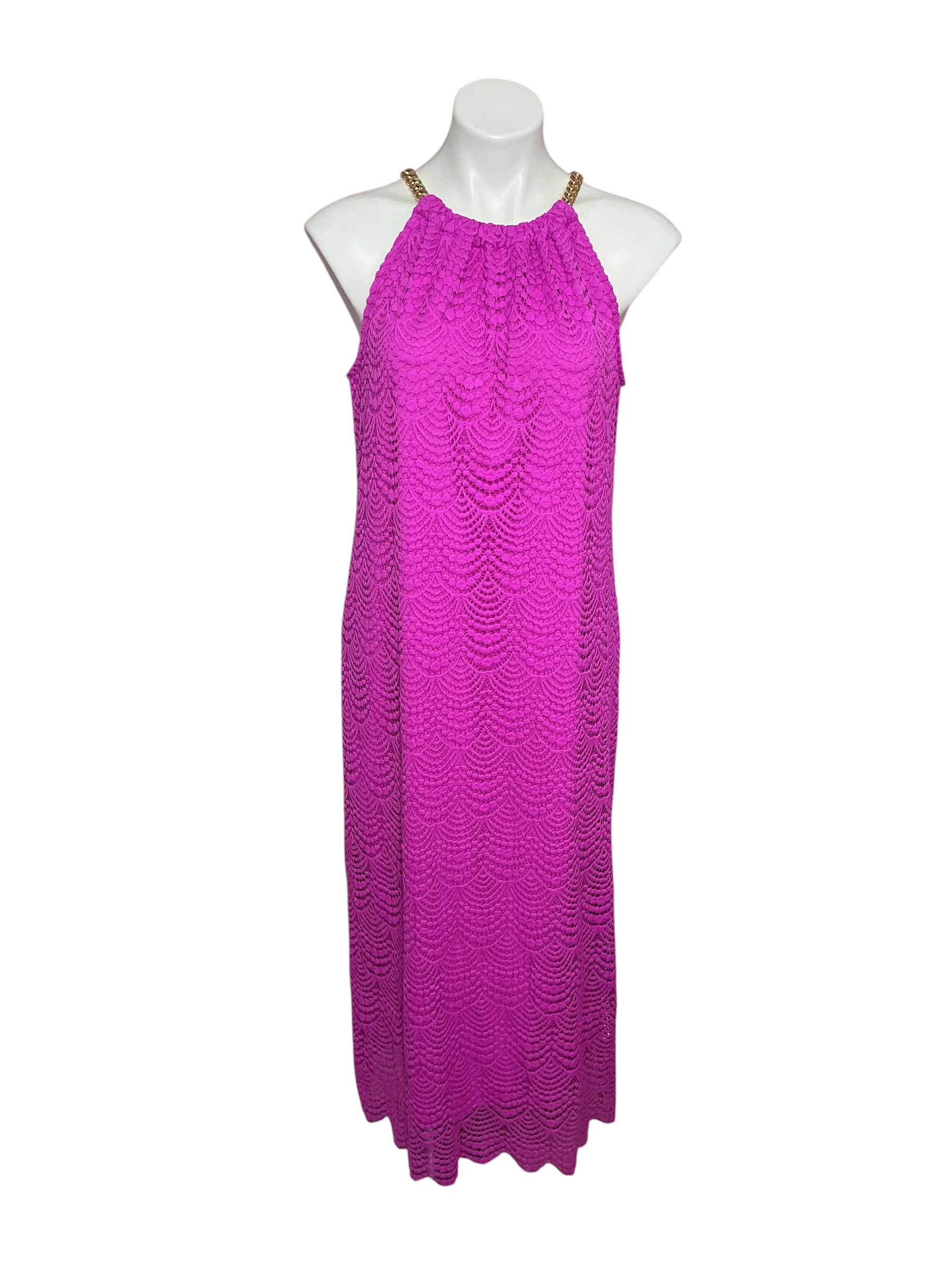 Lilly Pulitzer Bingham Lace Midi Dress Wild Fuchsia Scalloped Shell Lace - Size L