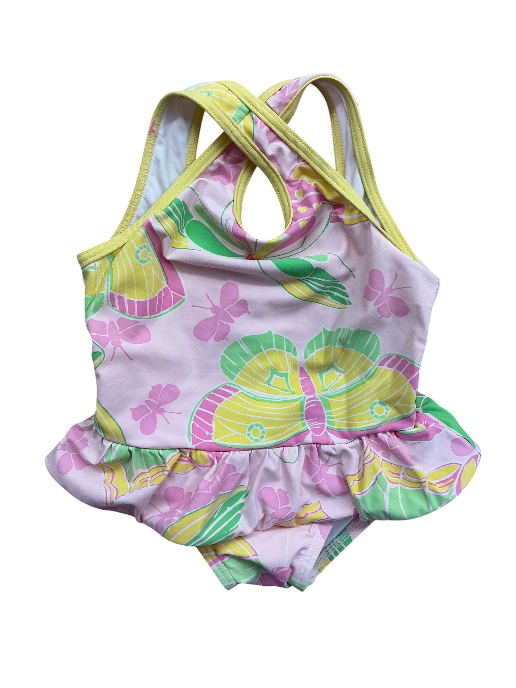 Lilly Pulitzer Kids Girls HTF Maddie Ruffle Skirt One Piece Swimsuit Binky Butterfly - Size 0-3 MO
