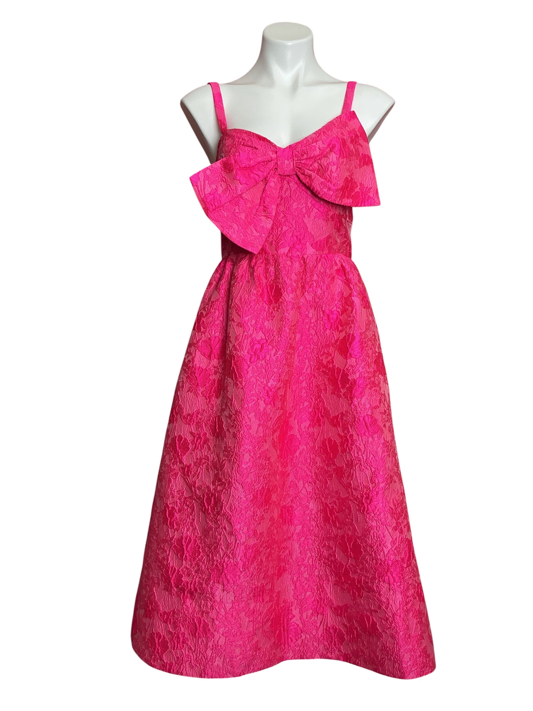 Lilly Pulitzer NWT Ellara Jacquard Midi Bow Dress Passion Fruit Pink Leaf An Impression Jacquard - Size 2