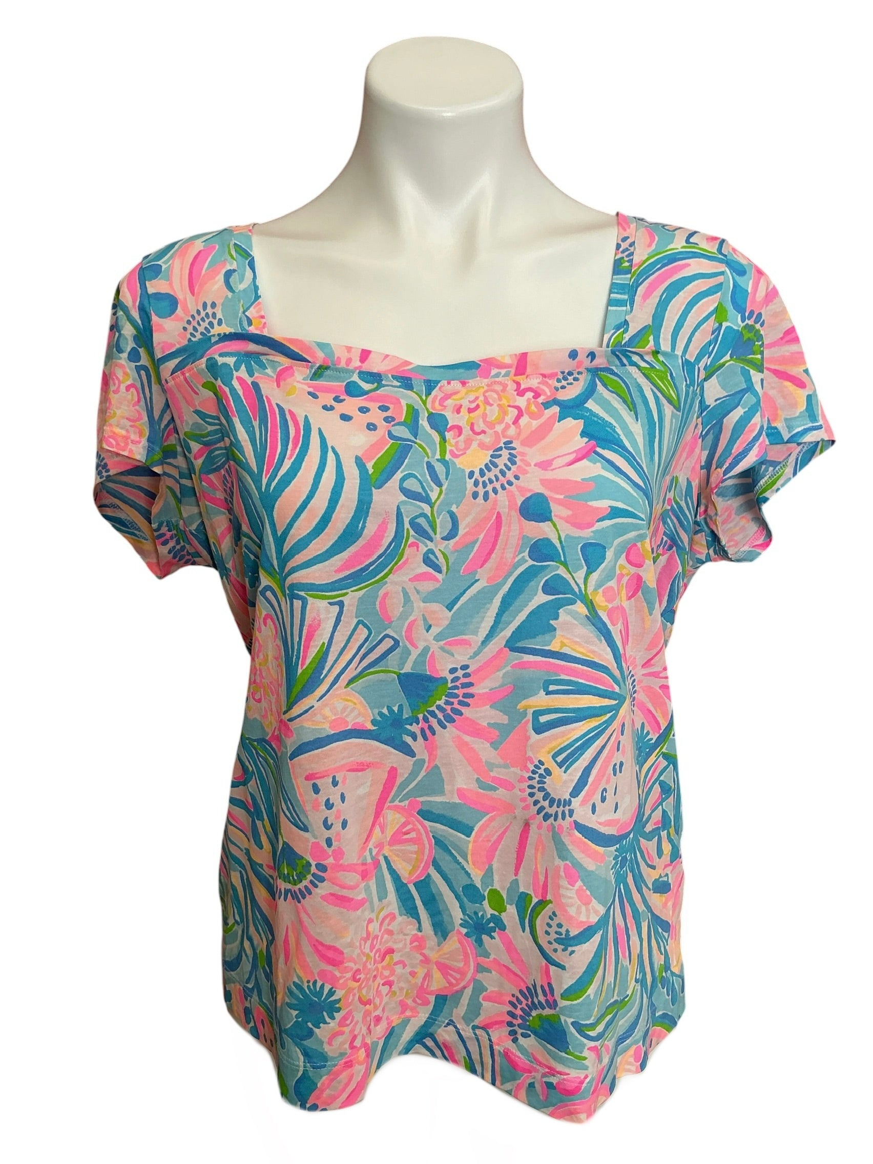 Lilly Pulitzer Rexa Square Neck Top Tropical Punch - Size L