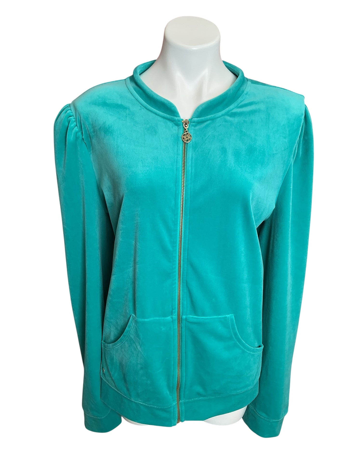 Lilly Pulitzer Evanna Velour Zip-Up Jacket Maldives Green - Size XXL