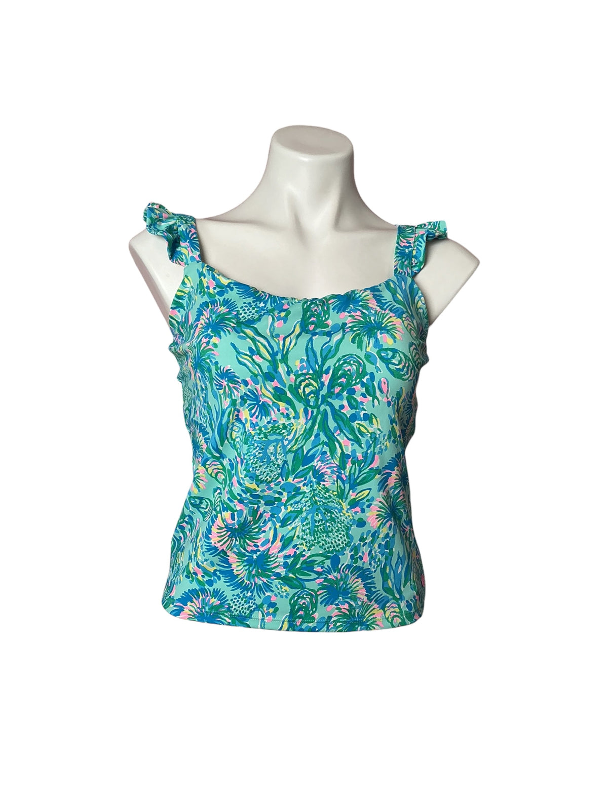 Lilly Pulitzer Maribo Bra Tank Surf Blue Coral of The Story - Size S
