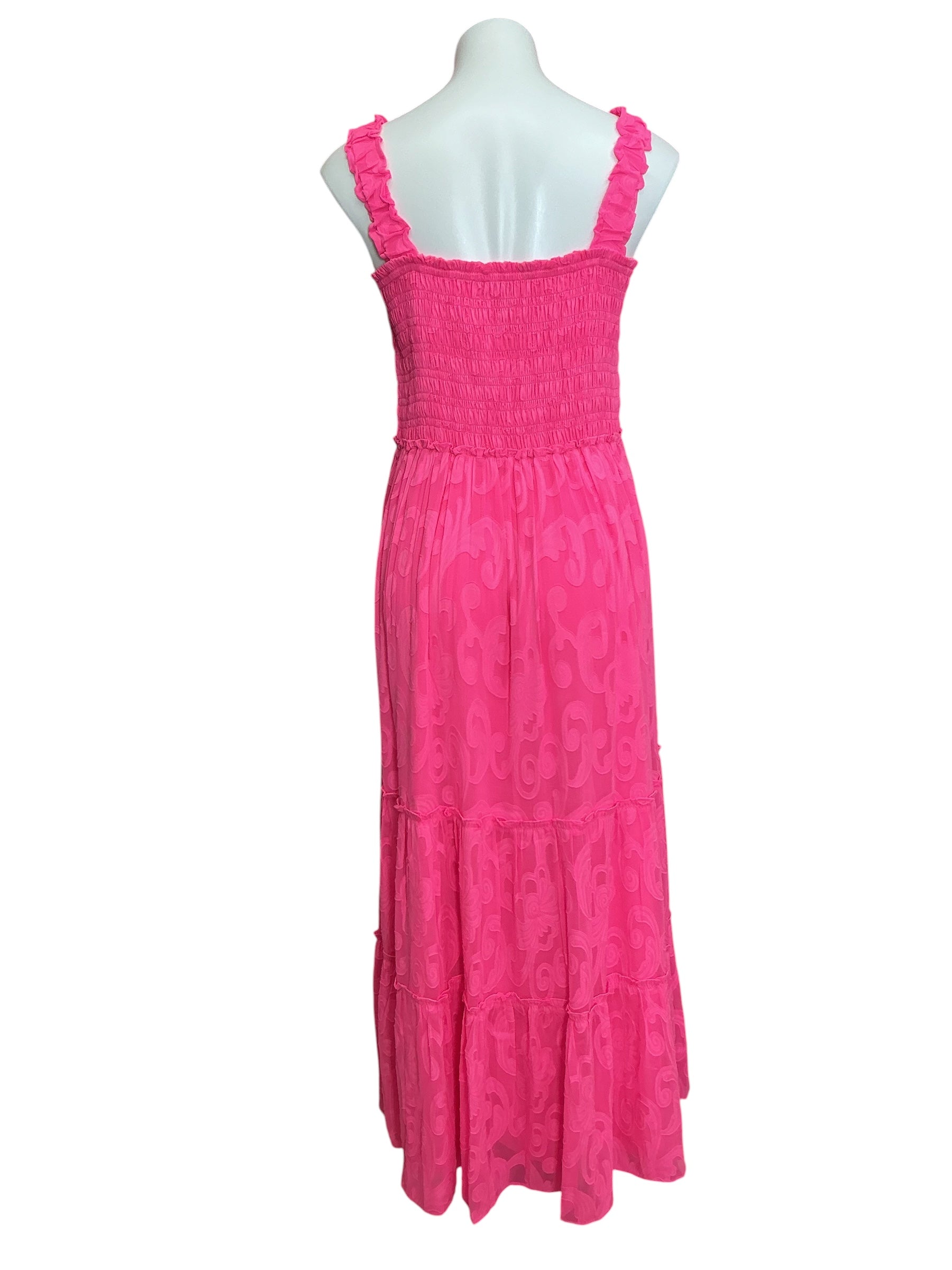 Lilly Pulitzer Hadly Smocked Maxi Dress Roxie Pink Crepe Swirl Clip - Size XL