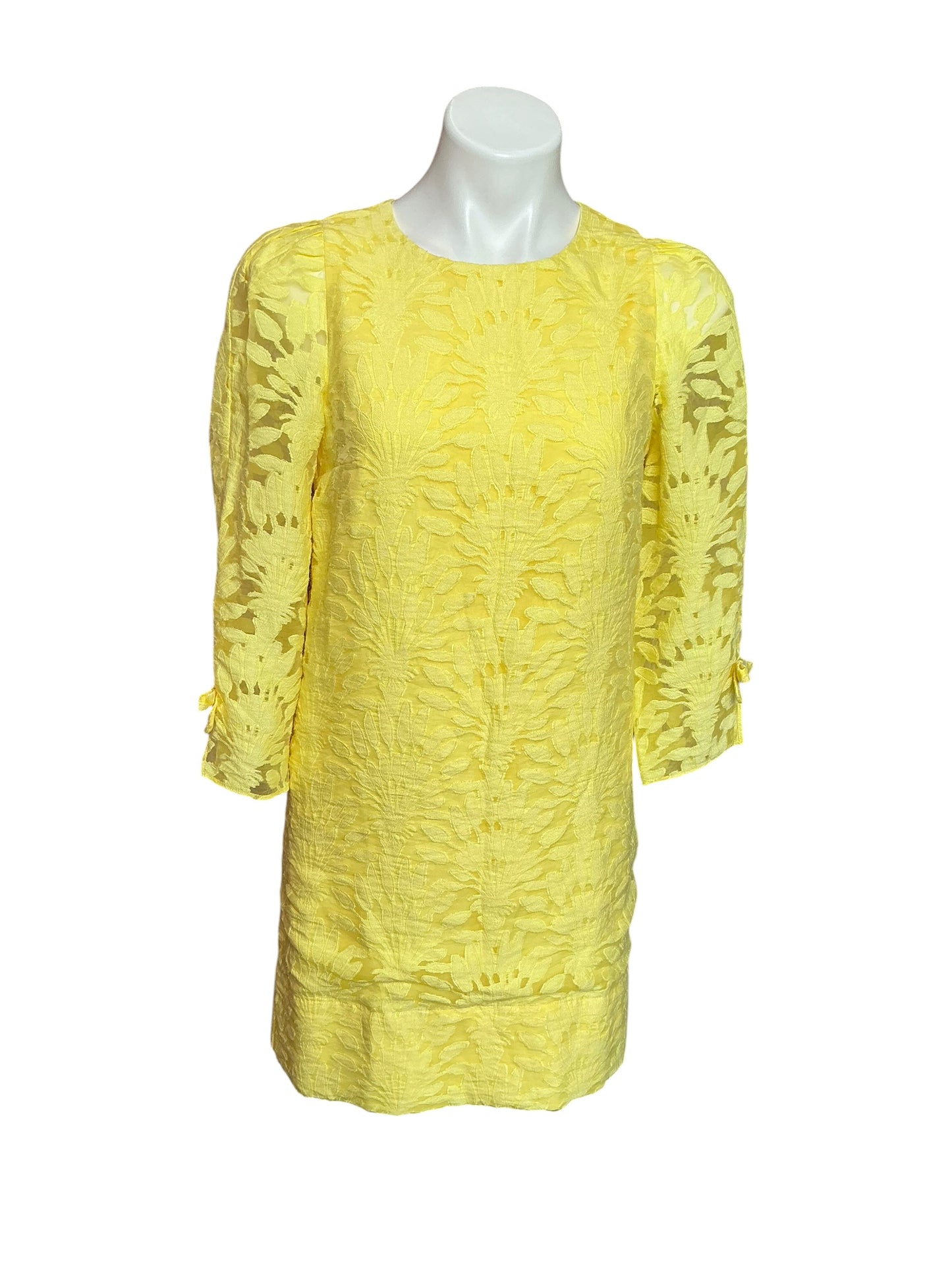 Lilly Pulitzer Kavianna Dress Finch Yellow Stacked Palm Burnout - Size 00
