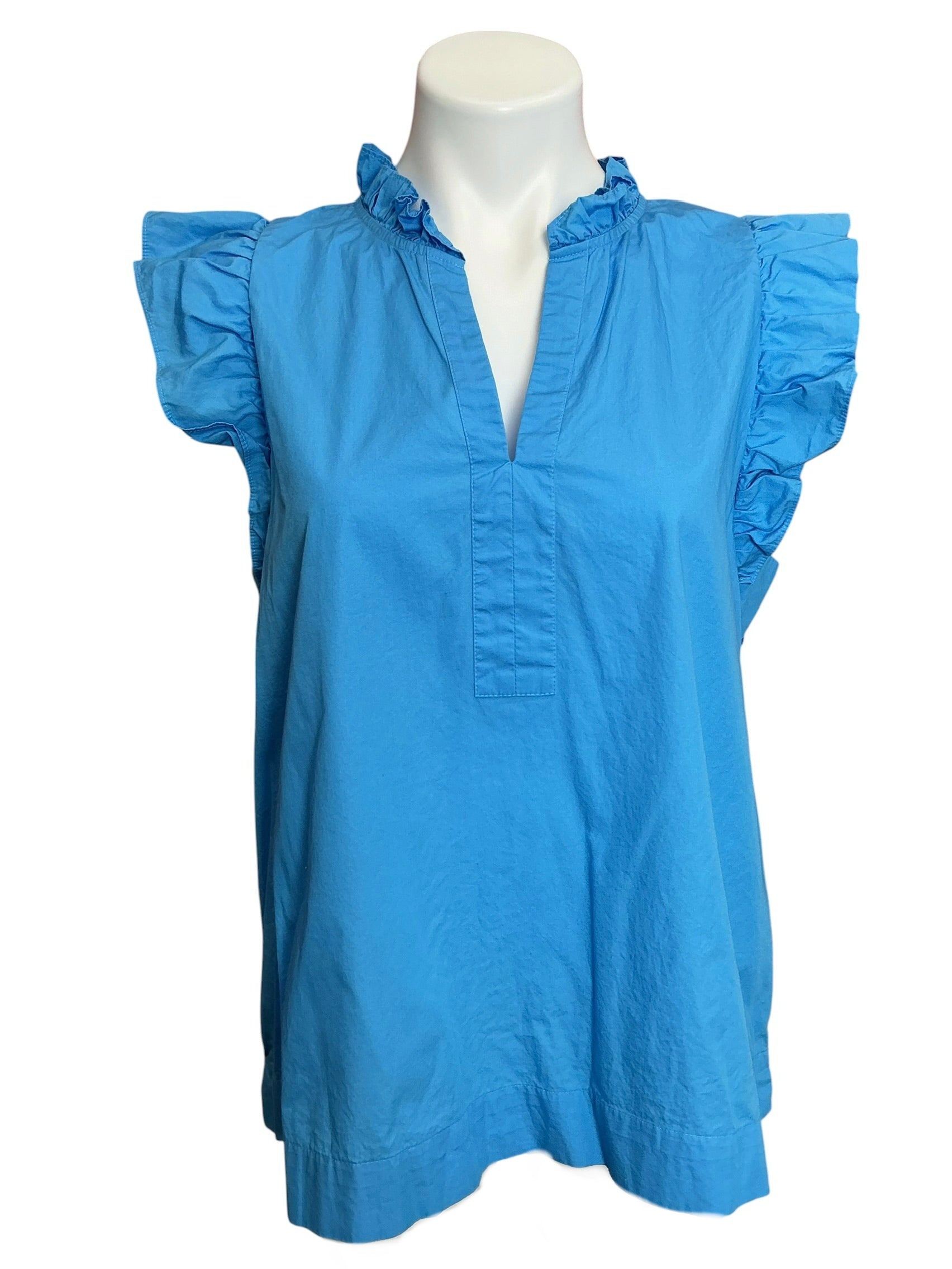 Lilly Pulitzer Klaudie Ruffle Sleeve Top Lunar Blue - Size L