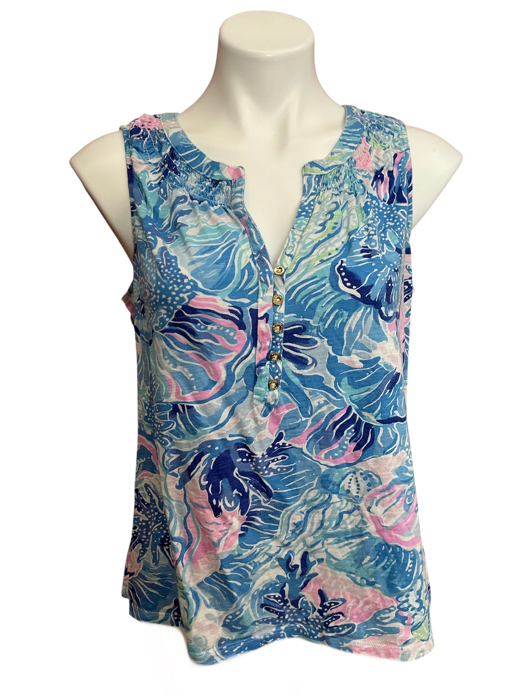 Lilly Pulitzer Essie Sleeveless Top Saltwater Blue Shade Seeker - Size XL