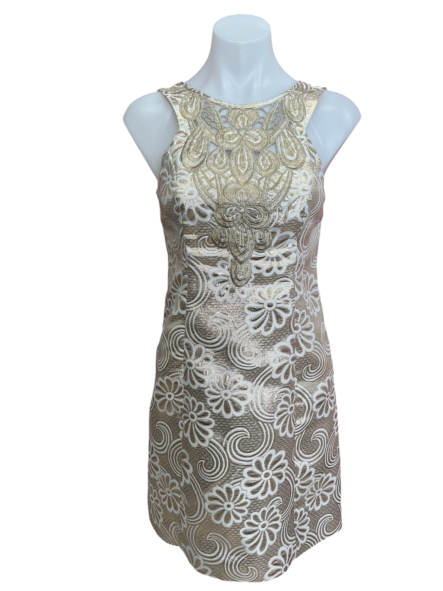 Lilly Pulitzer Sleeveless Valli Shift Dress Gold Metallic Floral Jacquard - Size 00