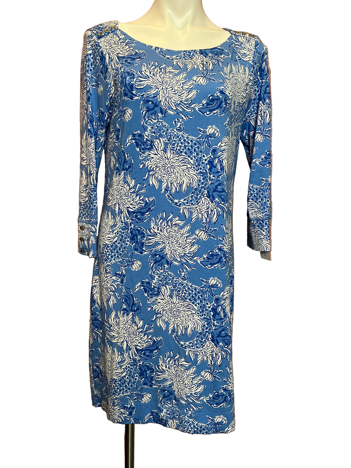 Lilly Pulitzer UPF 50+ SOPHIE DRESS Boca Blue Croc And Lock It White - Size Large