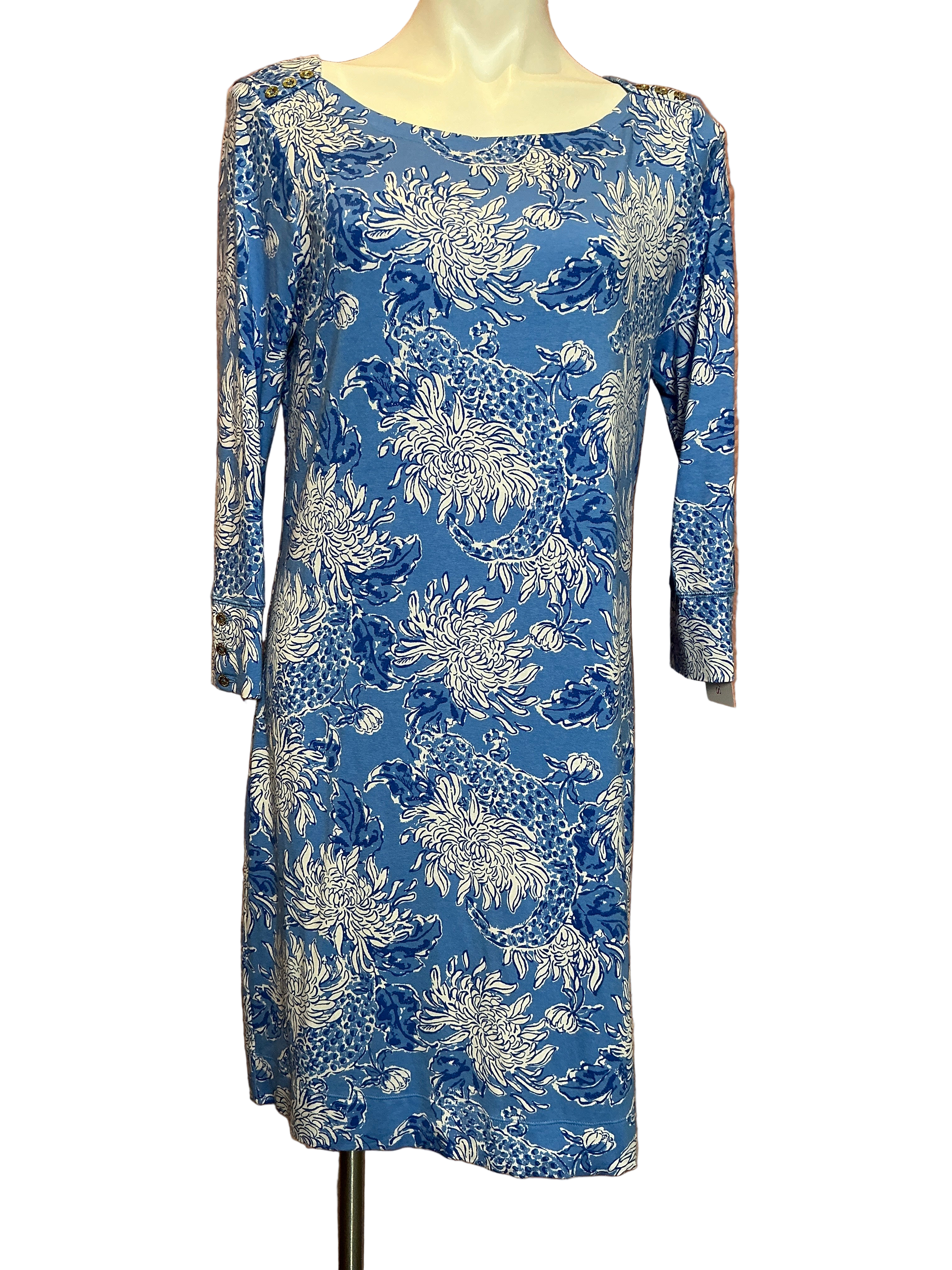 Lilly Pulitzer UPF 50+ SOPHIE DRESS Boca Blue Croc And Lock It White - Size Large