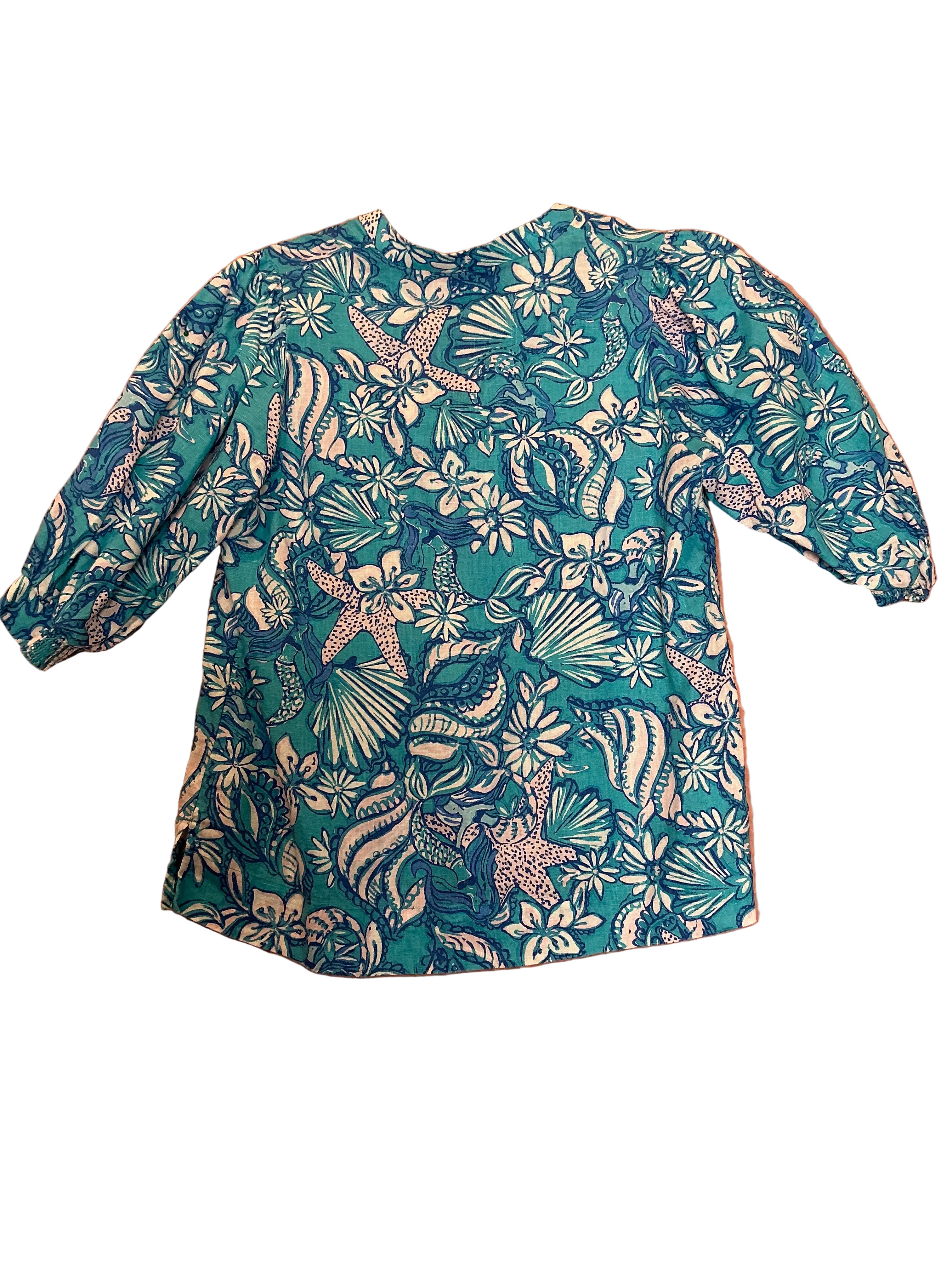 Lilly Pulitzer Maleigh Elbow Sleeve Linen Top Amalfi Blue - Size 0