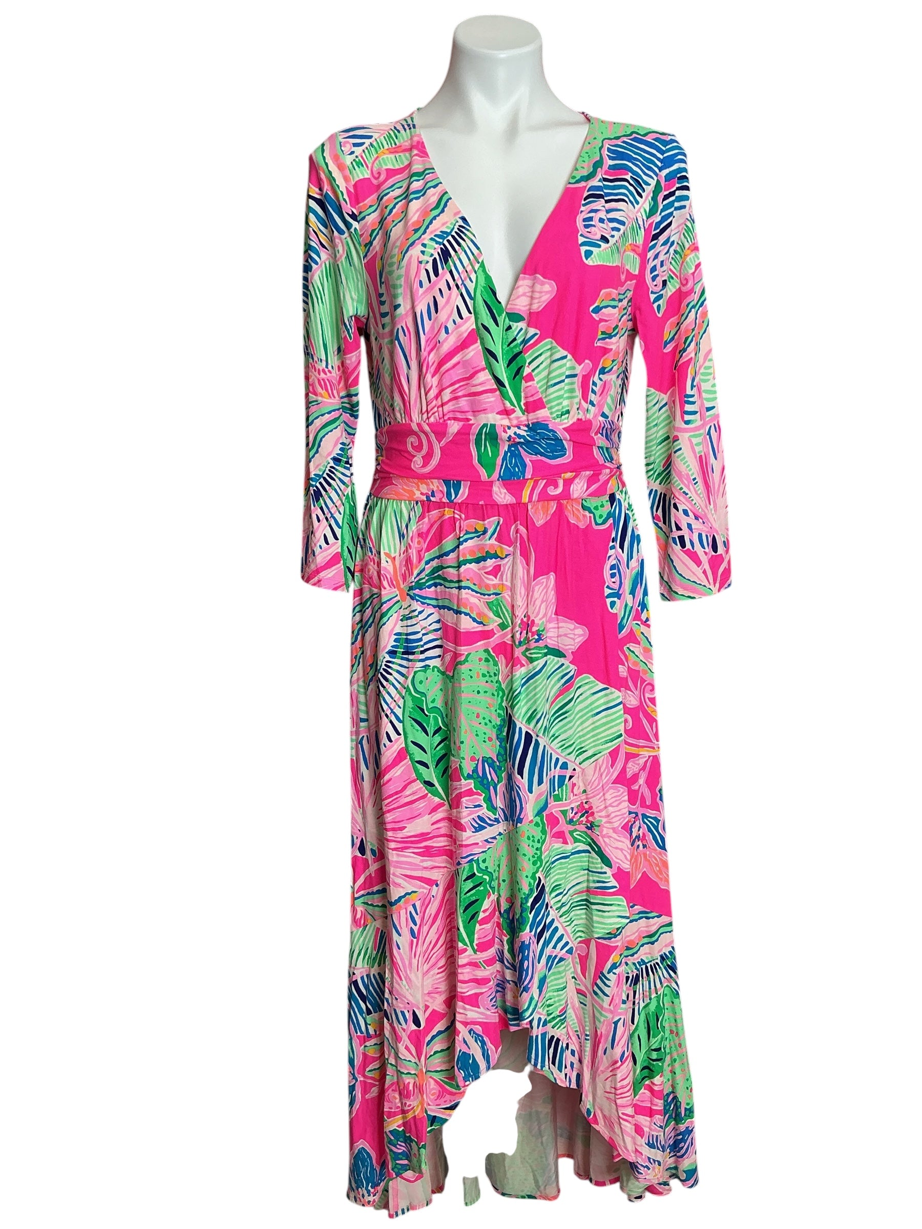 Lilly Pulitzer Montague Wrap Maxi Dress Raz Berry Sunset Soirée - Size L