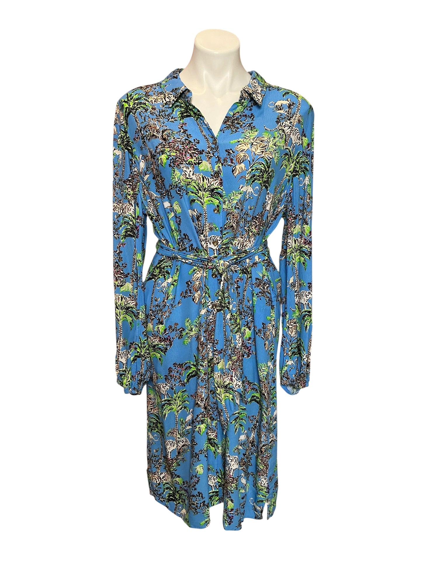 Lilly Pulitzer Bethanna Shirt Dress Blue Thisle Tiger Queen - Size XL