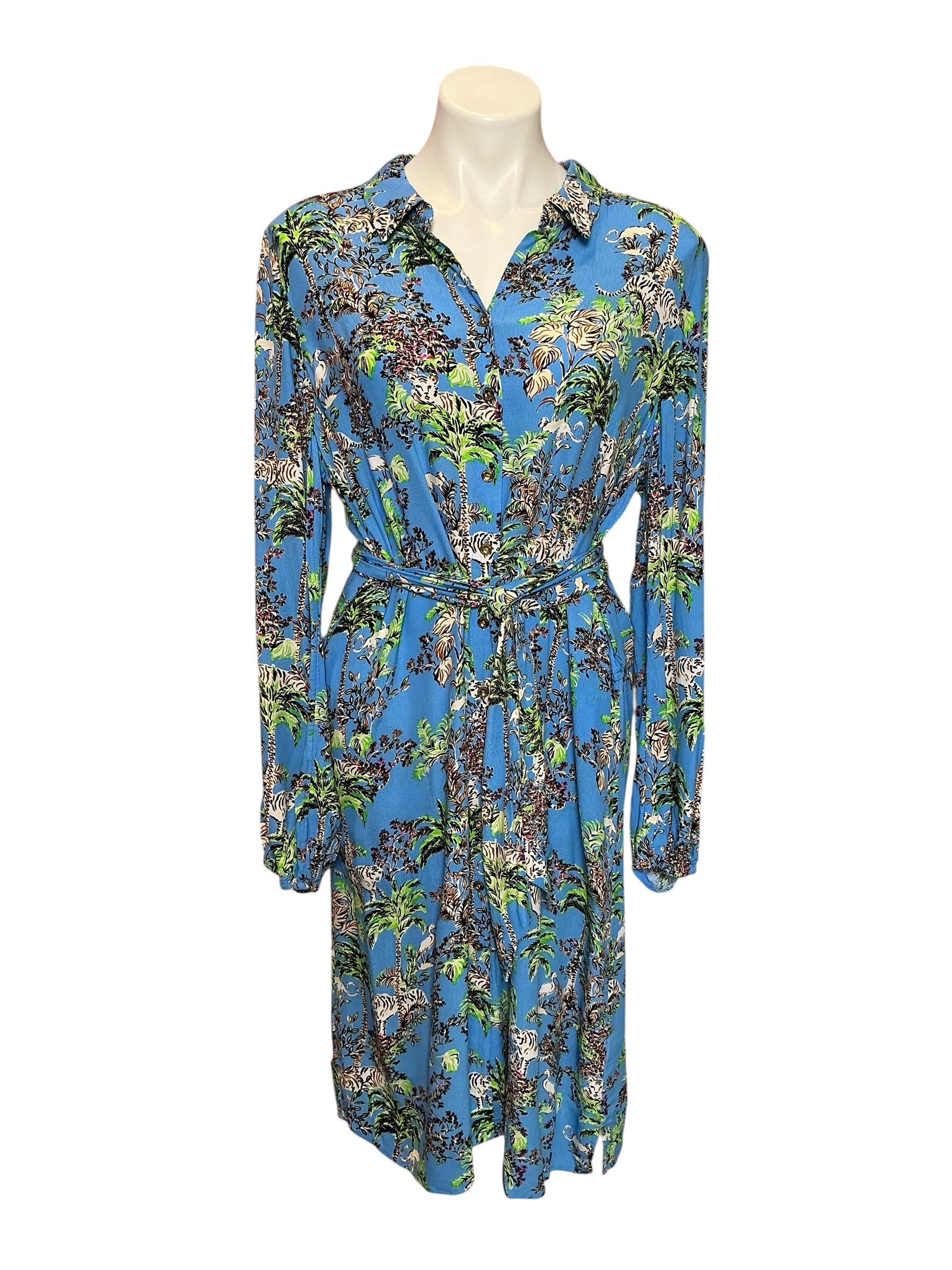 Lilly Pulitzer Bethanna Shirt Dress Blue Thisle Tiger Queen - Size XL