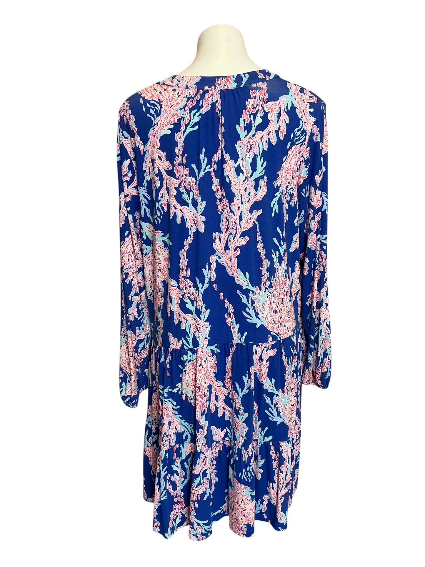 Lilly Pulitzer Traci Long Sleeve Dress Borealis Blue Swim On Over - Size XL