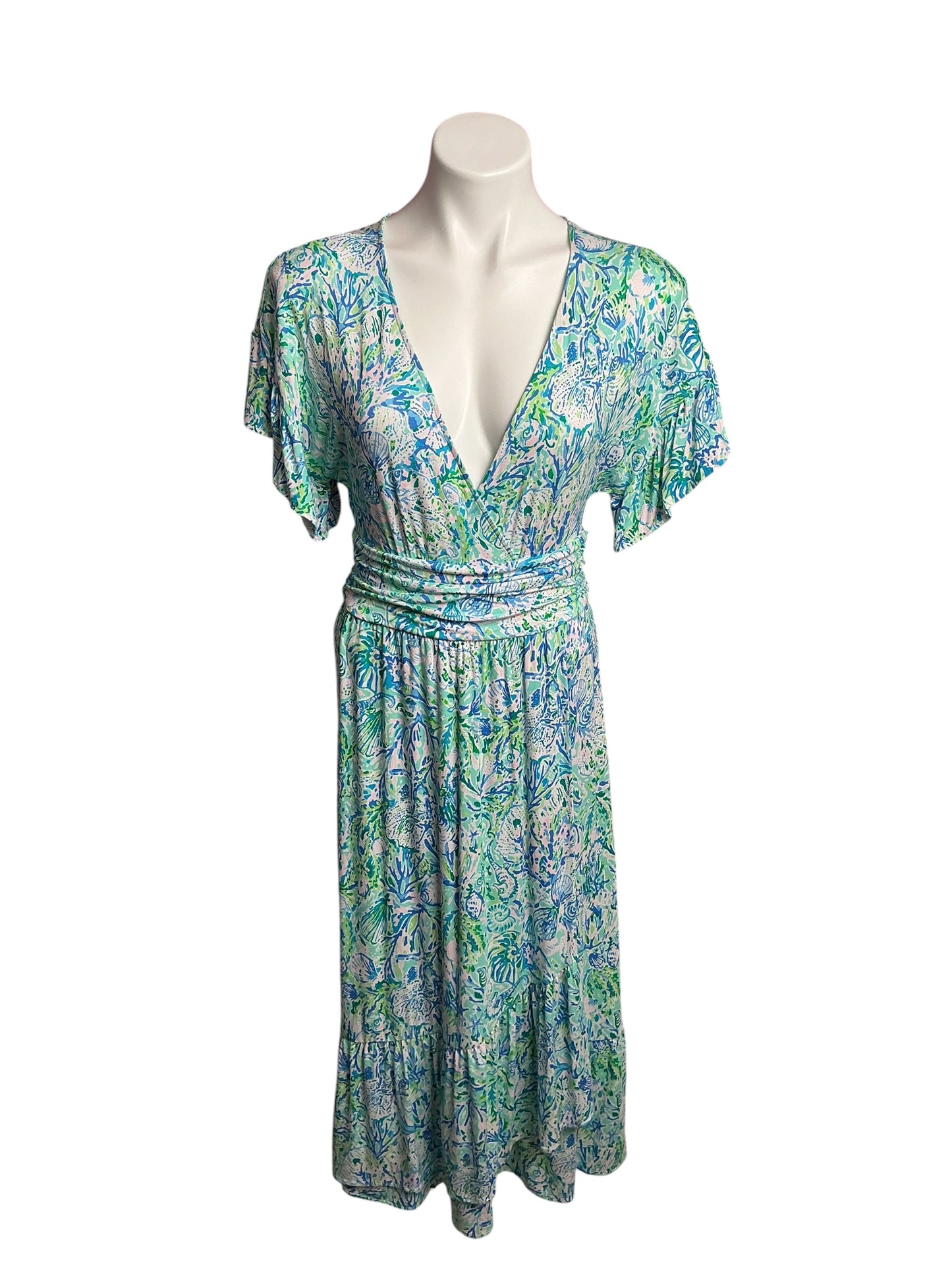 Lilly Pulitzer- Juliet Ruffle Midi Dress Surf Blue Soleil It On Me Size S
