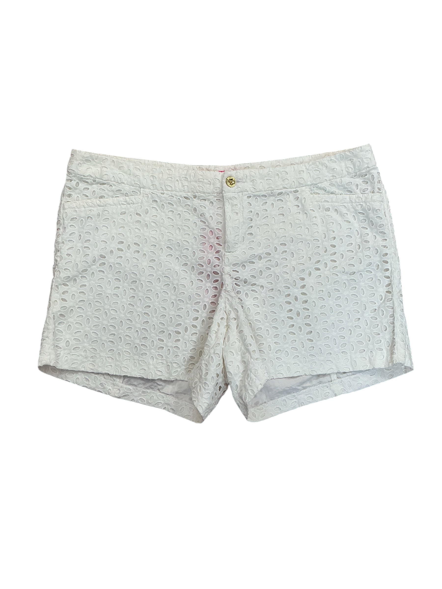 Lilly Pulitzer NWT Kelly Shorts Resort White Oval Flower Petal Eyelet - Size 16