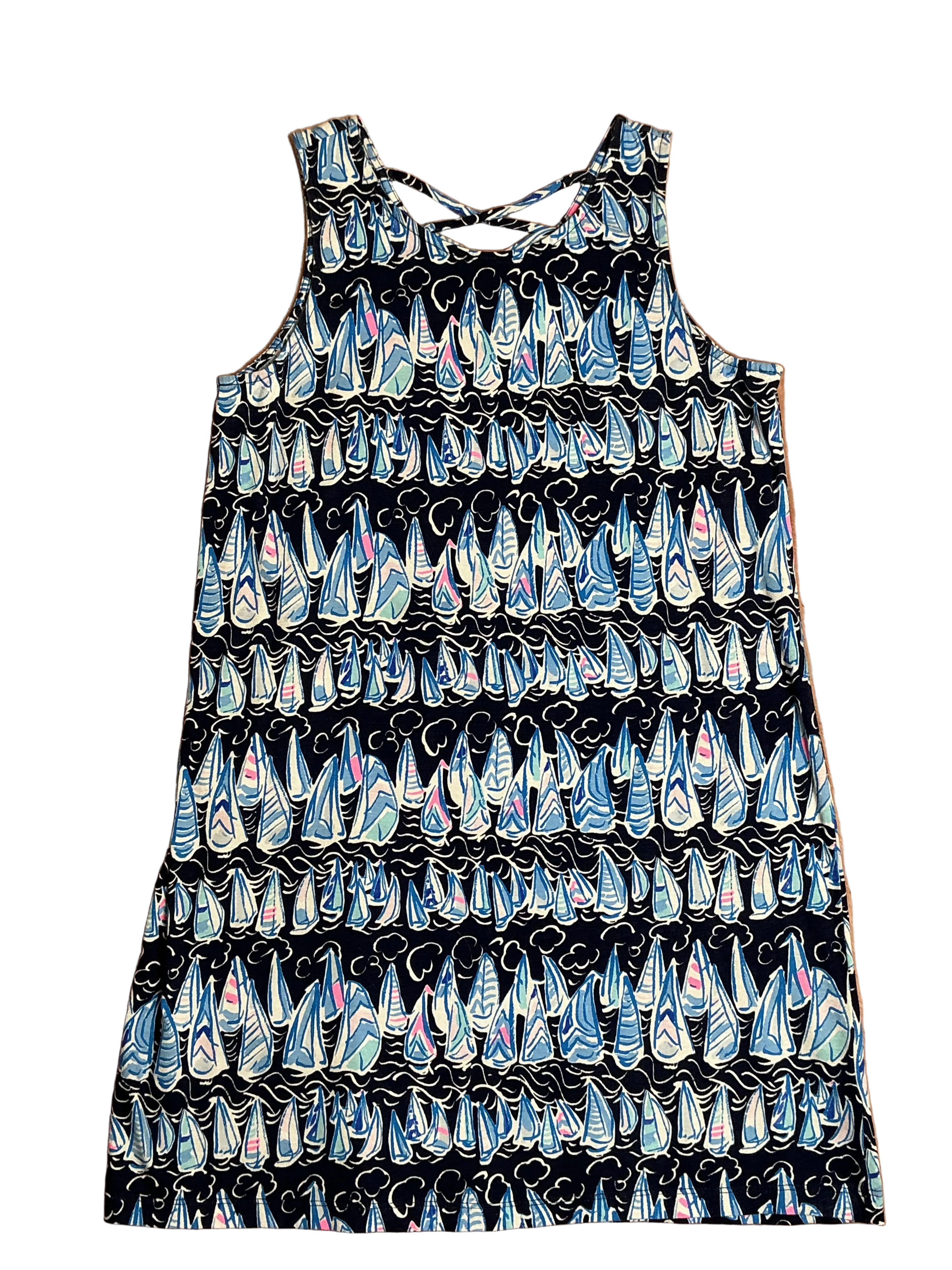Lilly Pulitzer Girls Dev Sleeveless Dress Low Tide Navy Sails and Stripes - Size XL (12-14)