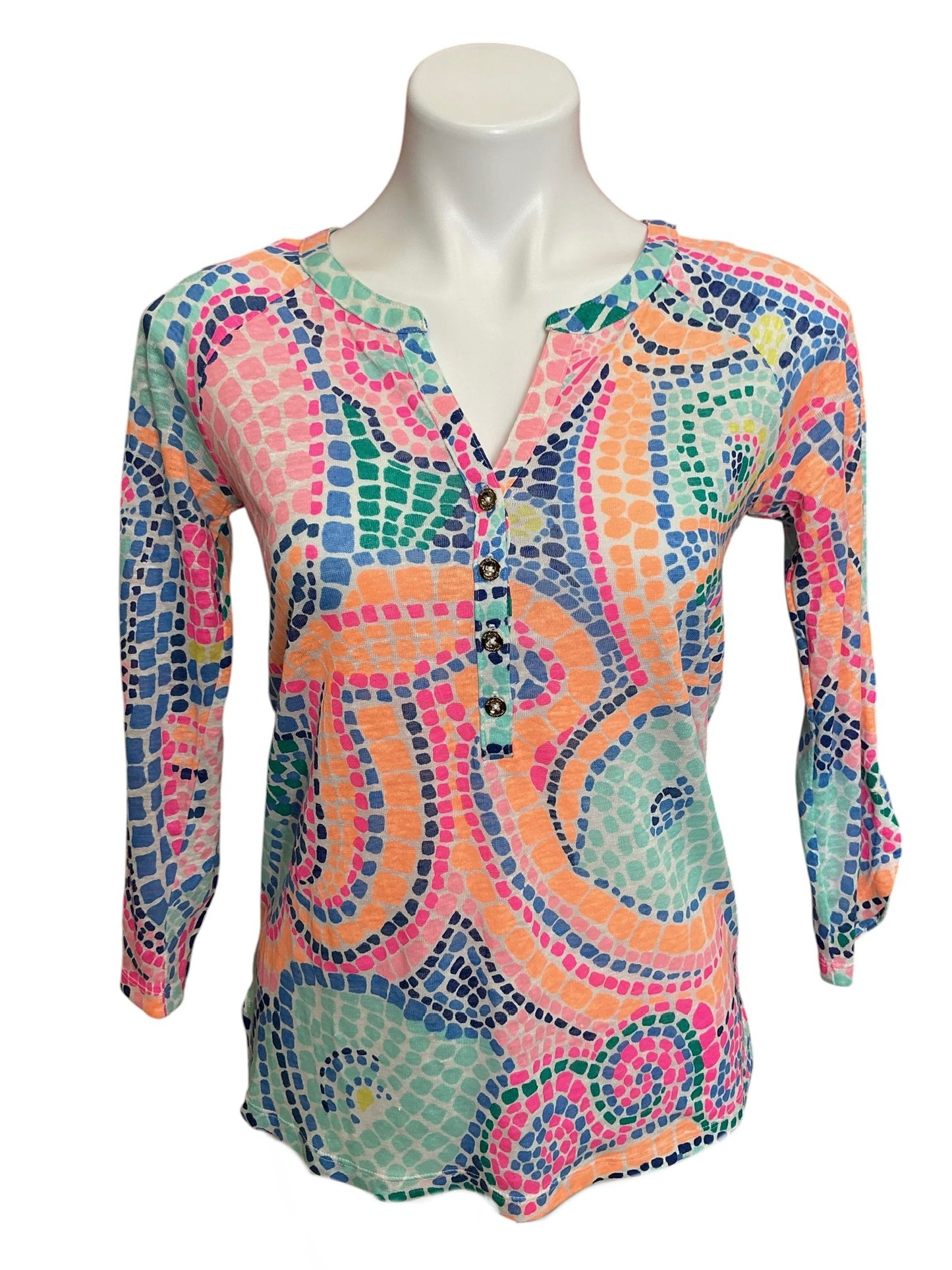 Lilly Pulitzer Egret Henley Top Tile Wave - Size XS