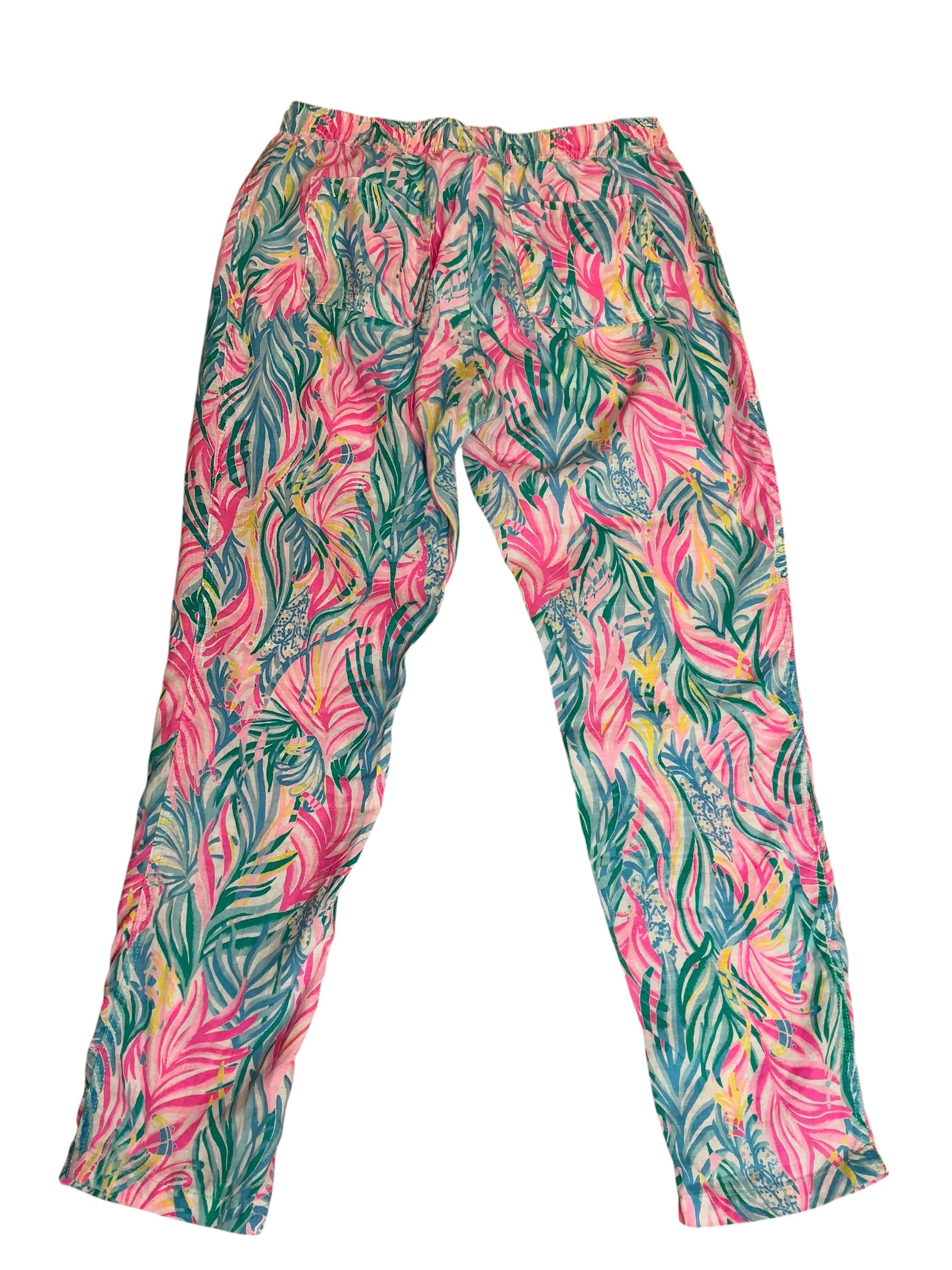 Lilly Pulitzer Taron Mid-Rise Linen Pants Multi Sea Turtle Soiree - Size M