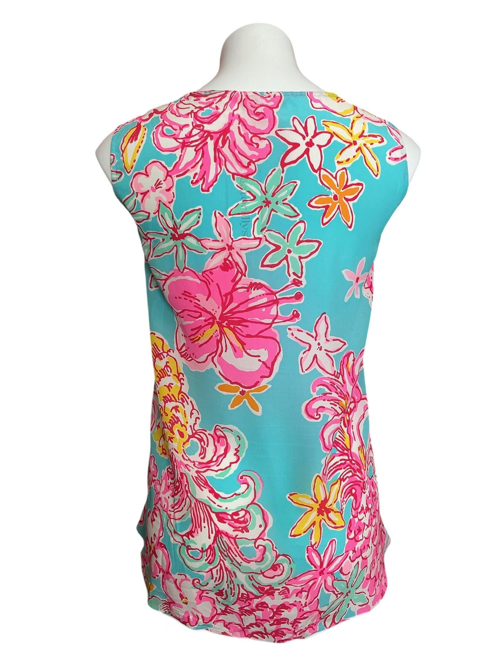 Lilly Pulitzer Dahlia Silk Tank Top Breakwater Blue Lolita - Size XL