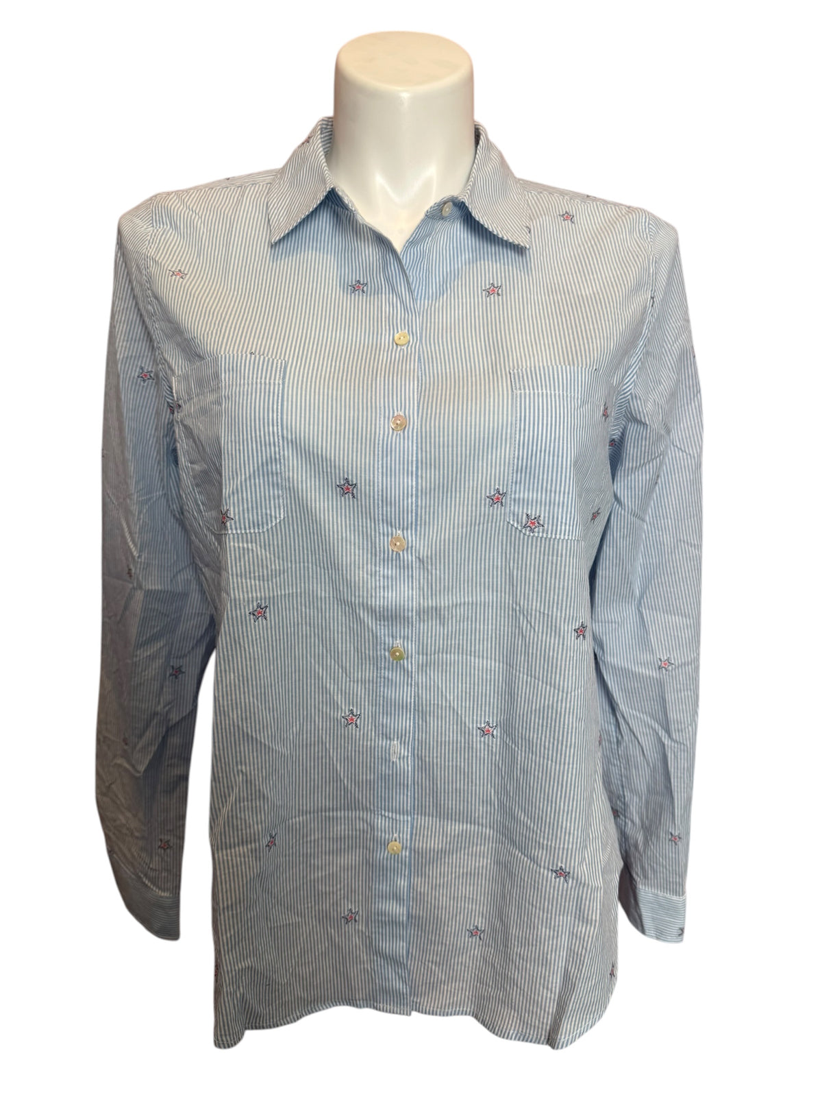 Lilly Pulitzer Sea View Button Down Shirt Seaside Star Hydra Blue Stripe - Size L
