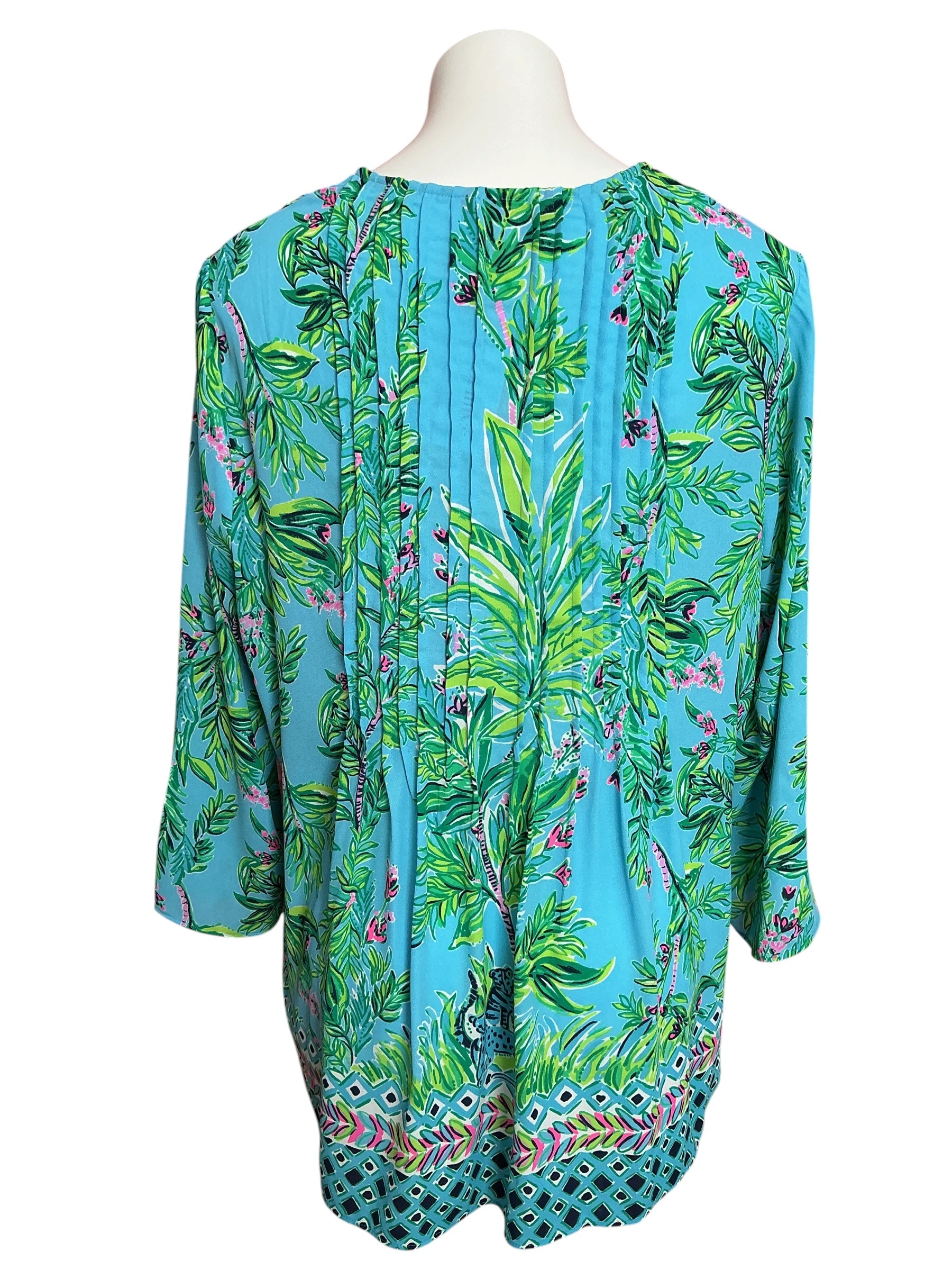 Lilly Pulitzer Marilina Long Sleeve Tunic Top Lunar Blue Jaguar Jungle Engineered - Size XL