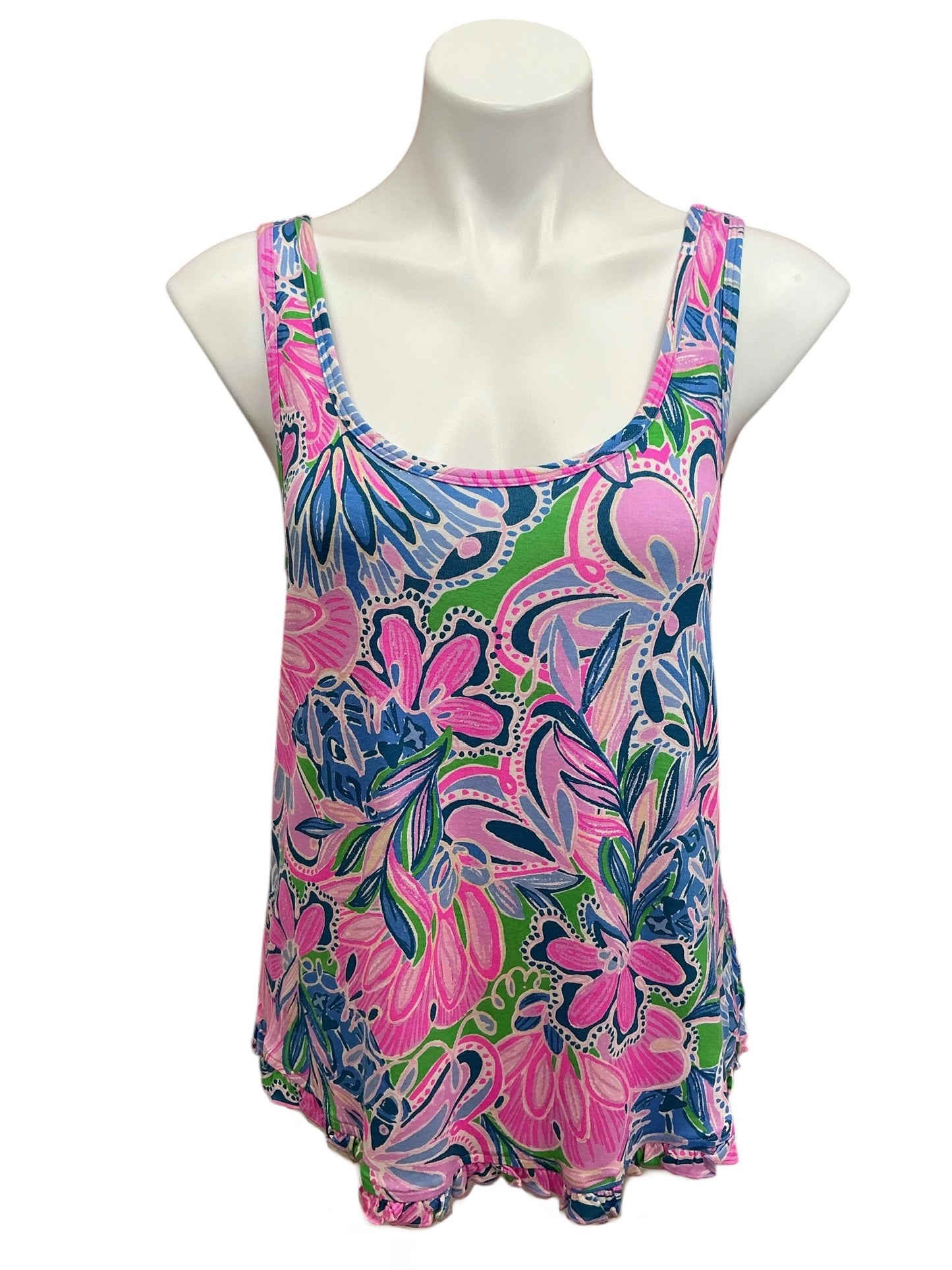 Lilly Pulitzer PJ Knit Ruffle Tank Top Gecko Green Tiger Sunrise - Size M