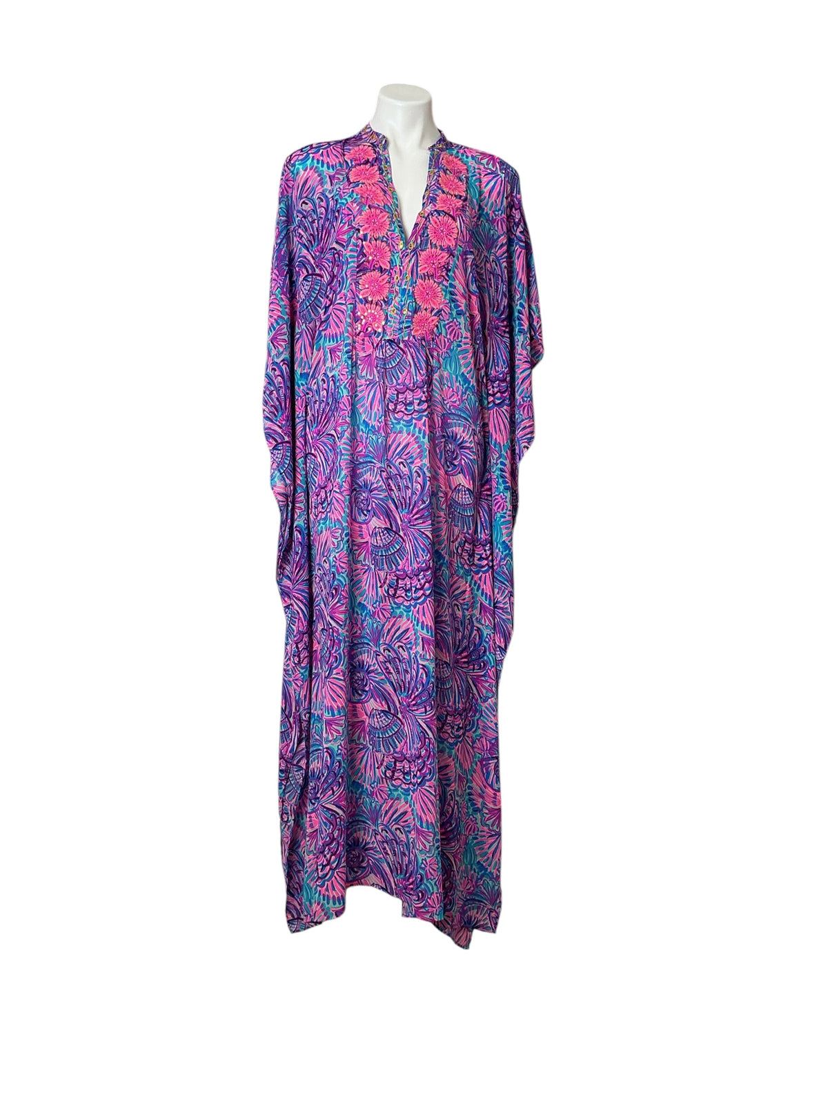Lilly Pulitzer Rossi Maxi Caftan Cover-Up Turquoise Oasis Shelleidoscope - Size S/M