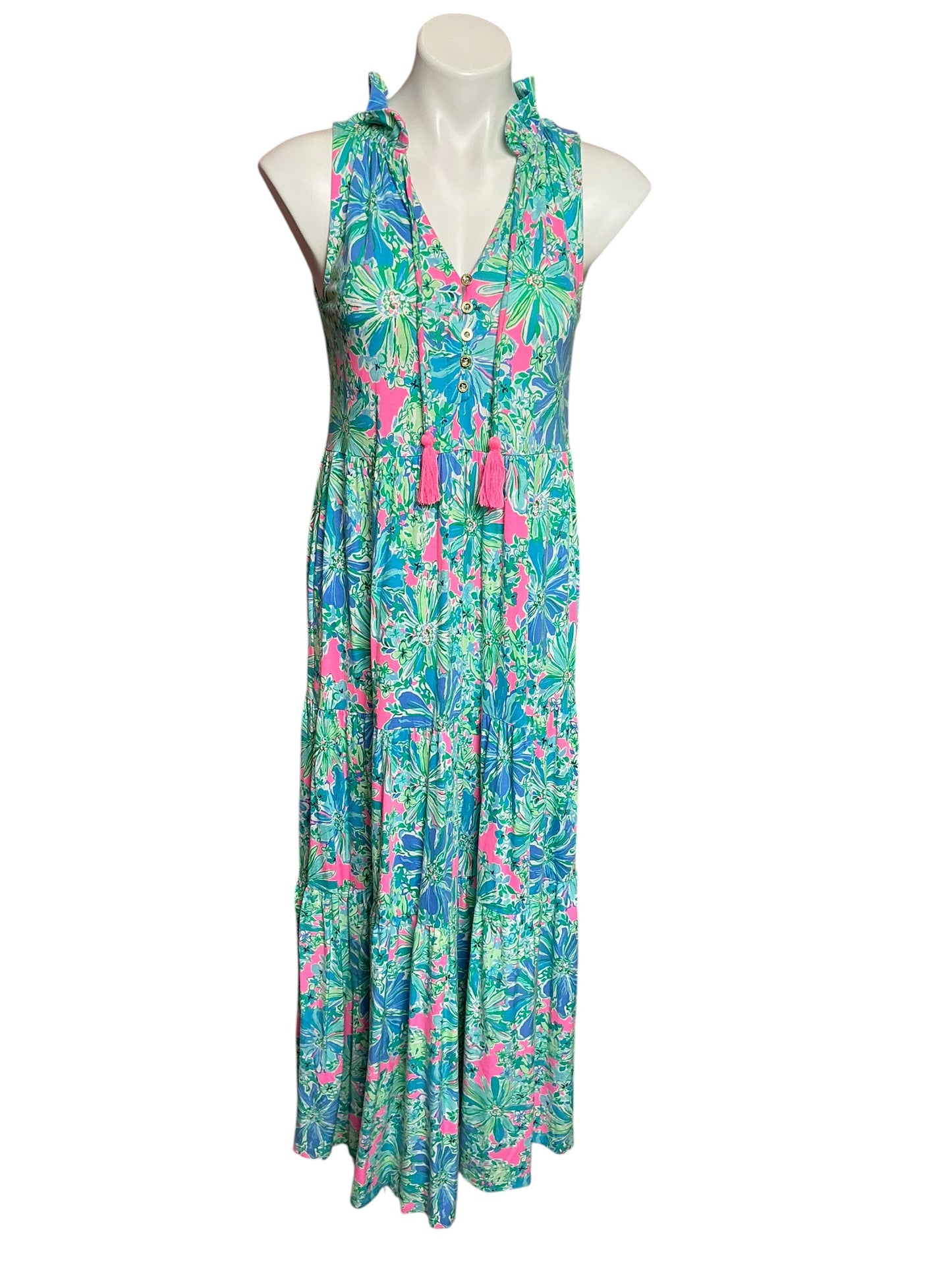 Lilly Pulitzer Malone Maxi Dress Las Olas Aqua Strong Current Sea - Size XXS