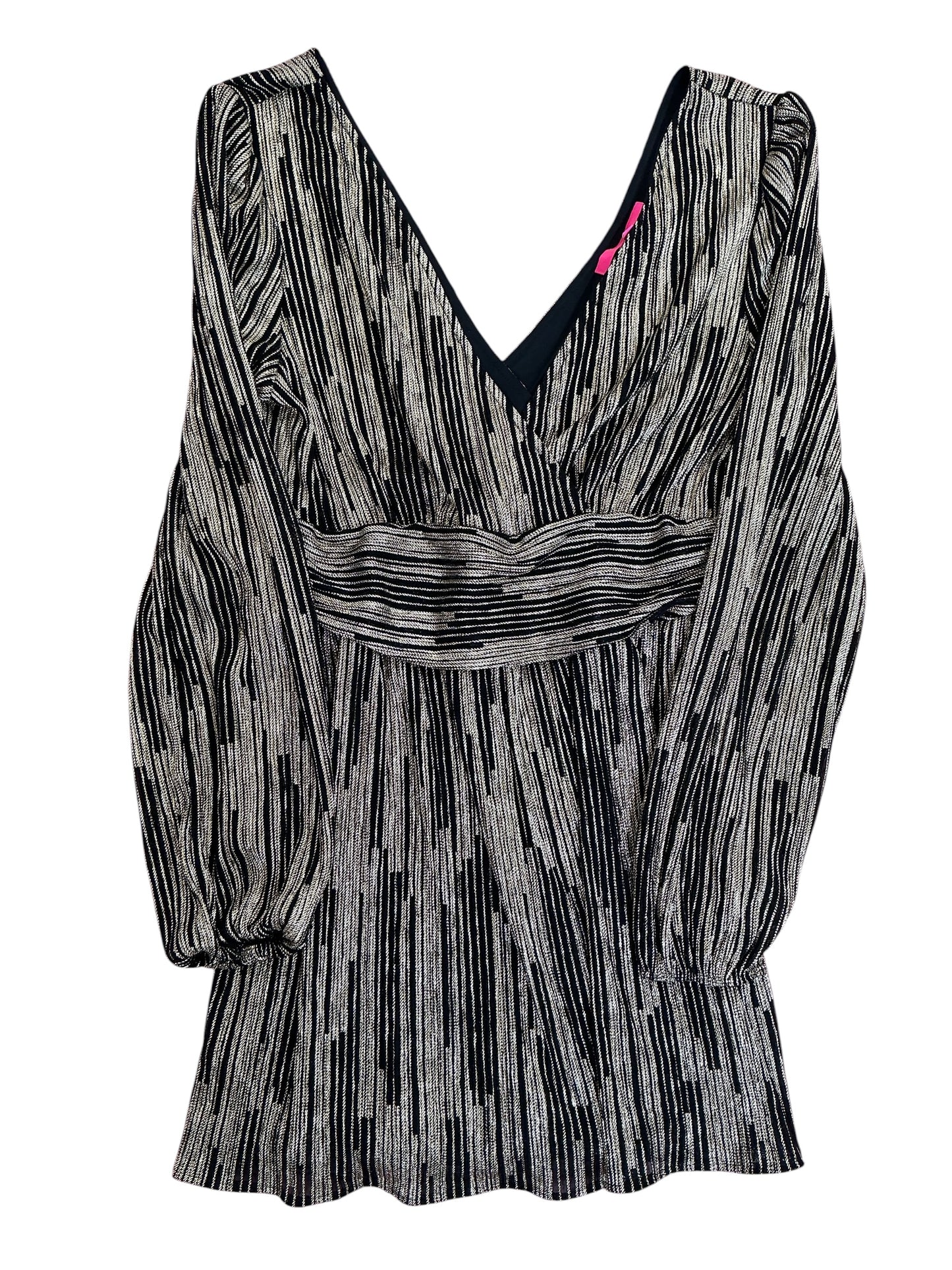 Lilly Pulitzer NWT Riza Long Sleeved Romper Onyx X Gold Metallic Rope Stripe Crinkle Knit - Size XL