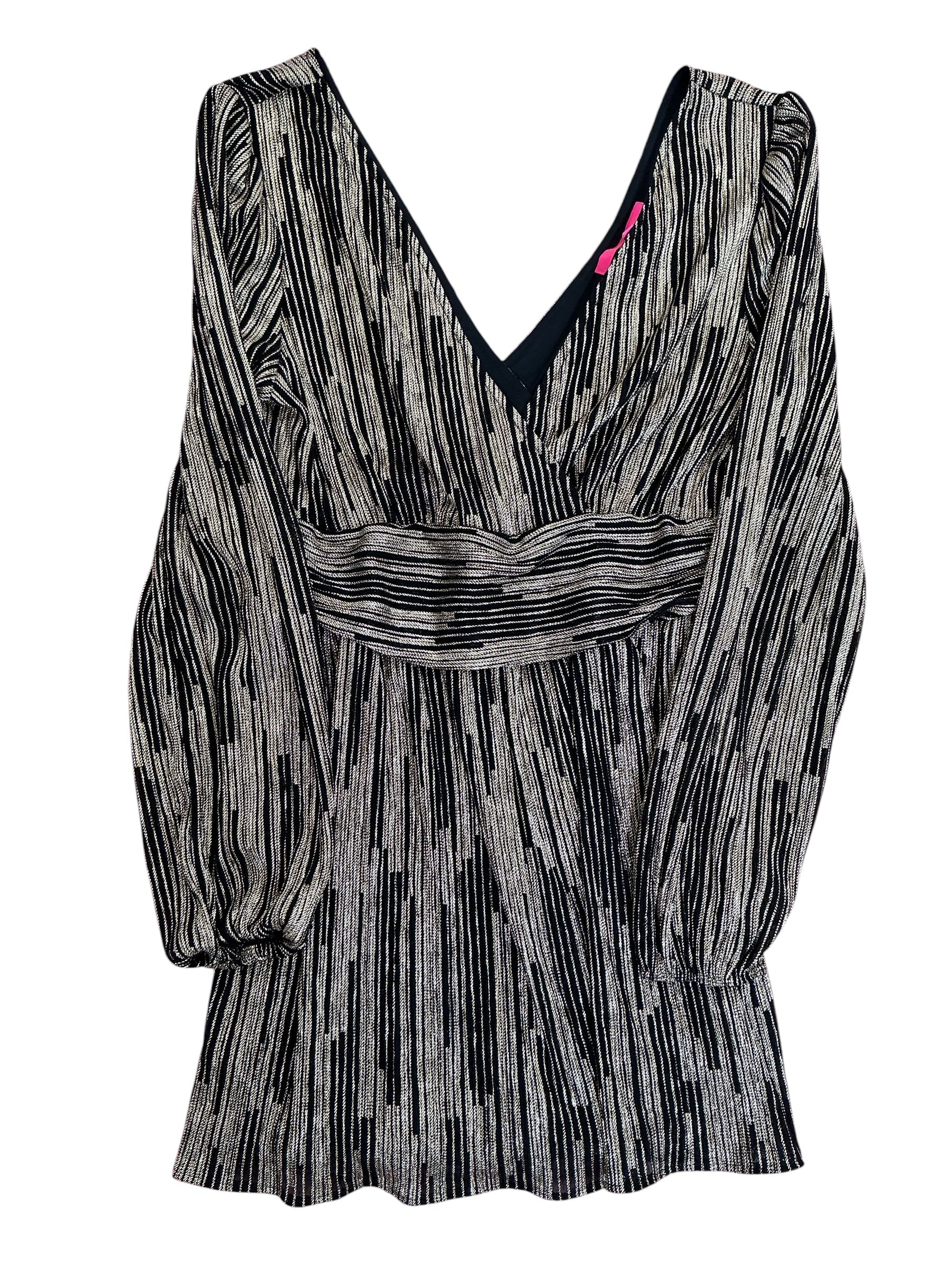 Lilly Pulitzer NWT Riza Long Sleeved Romper Onyx X Gold Metallic Rope Stripe Crinkle Knit - Size XL