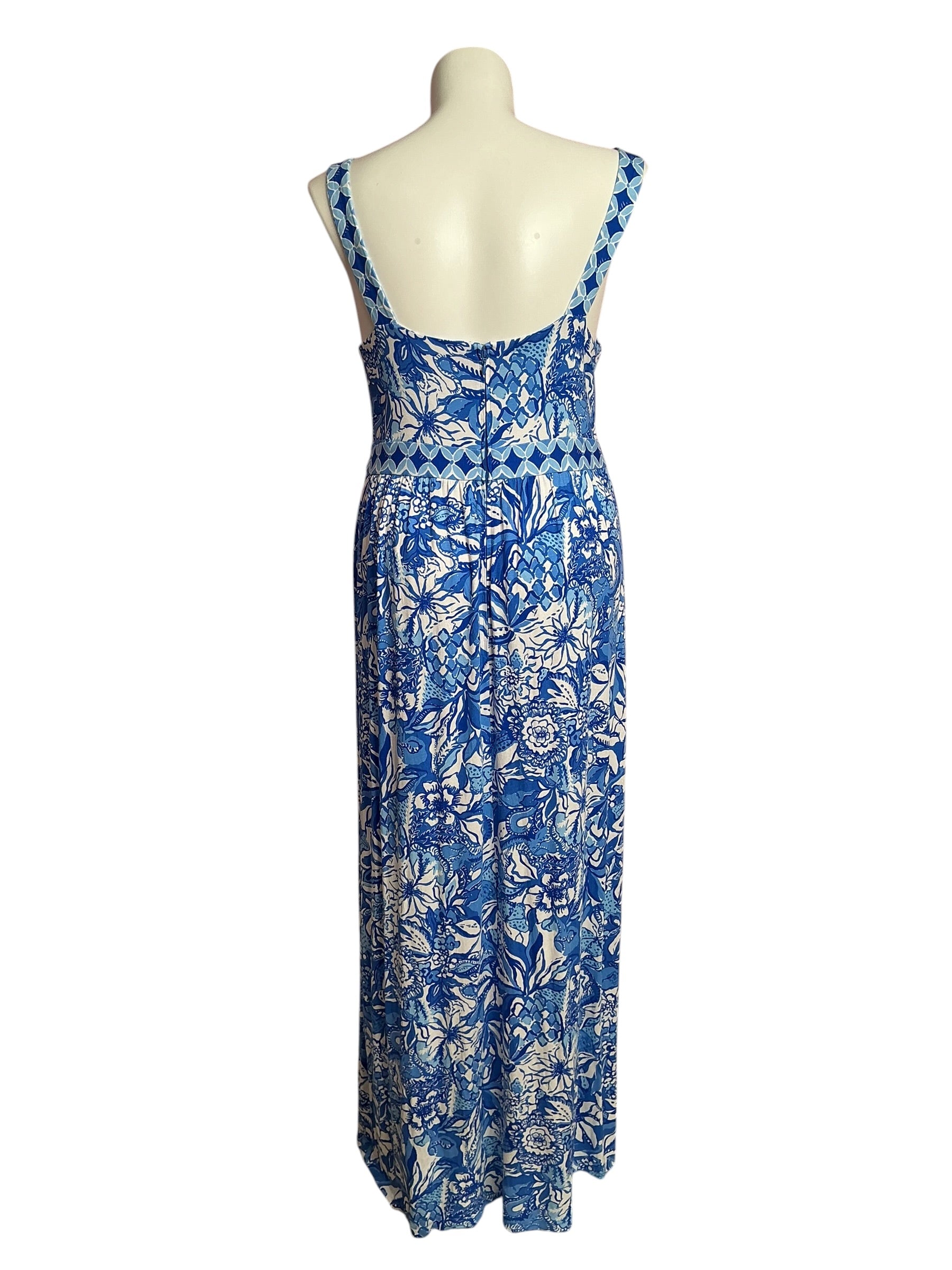 Lilly Pulitzer- Serena V-Neck Maxi Dress Blur Tang Flocking Fabulous Size 16