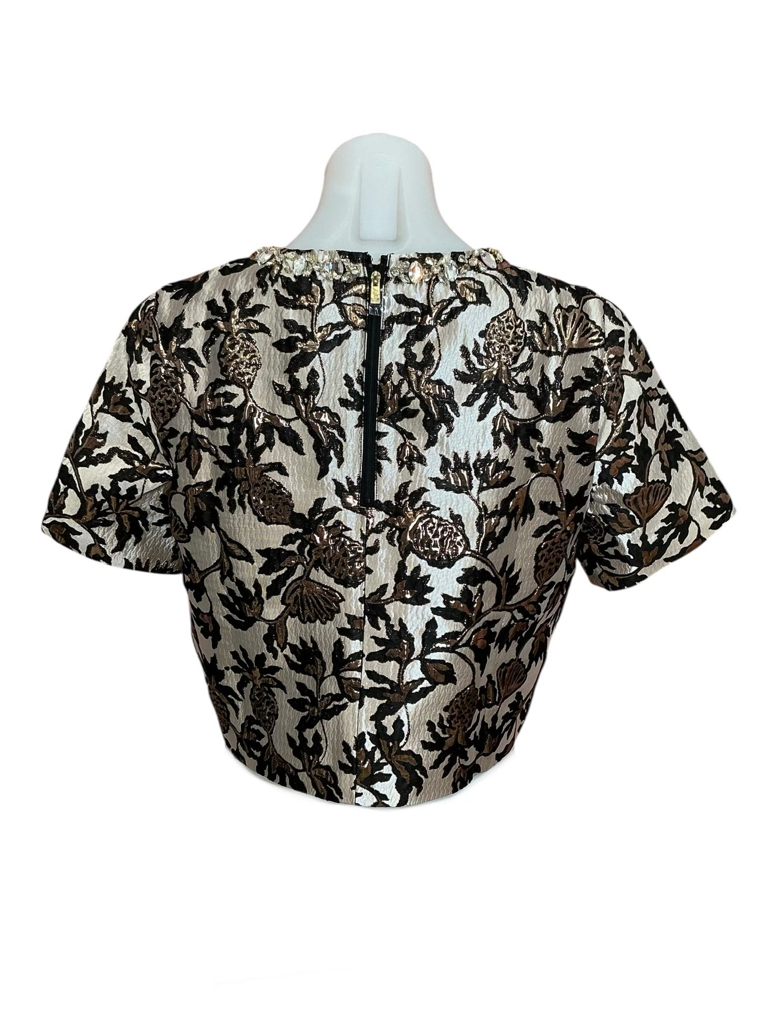 Lilly Pulitzer NWT Folie Cropped Top Noir Pineapple Puff Metalli Jacquard - Size 00
