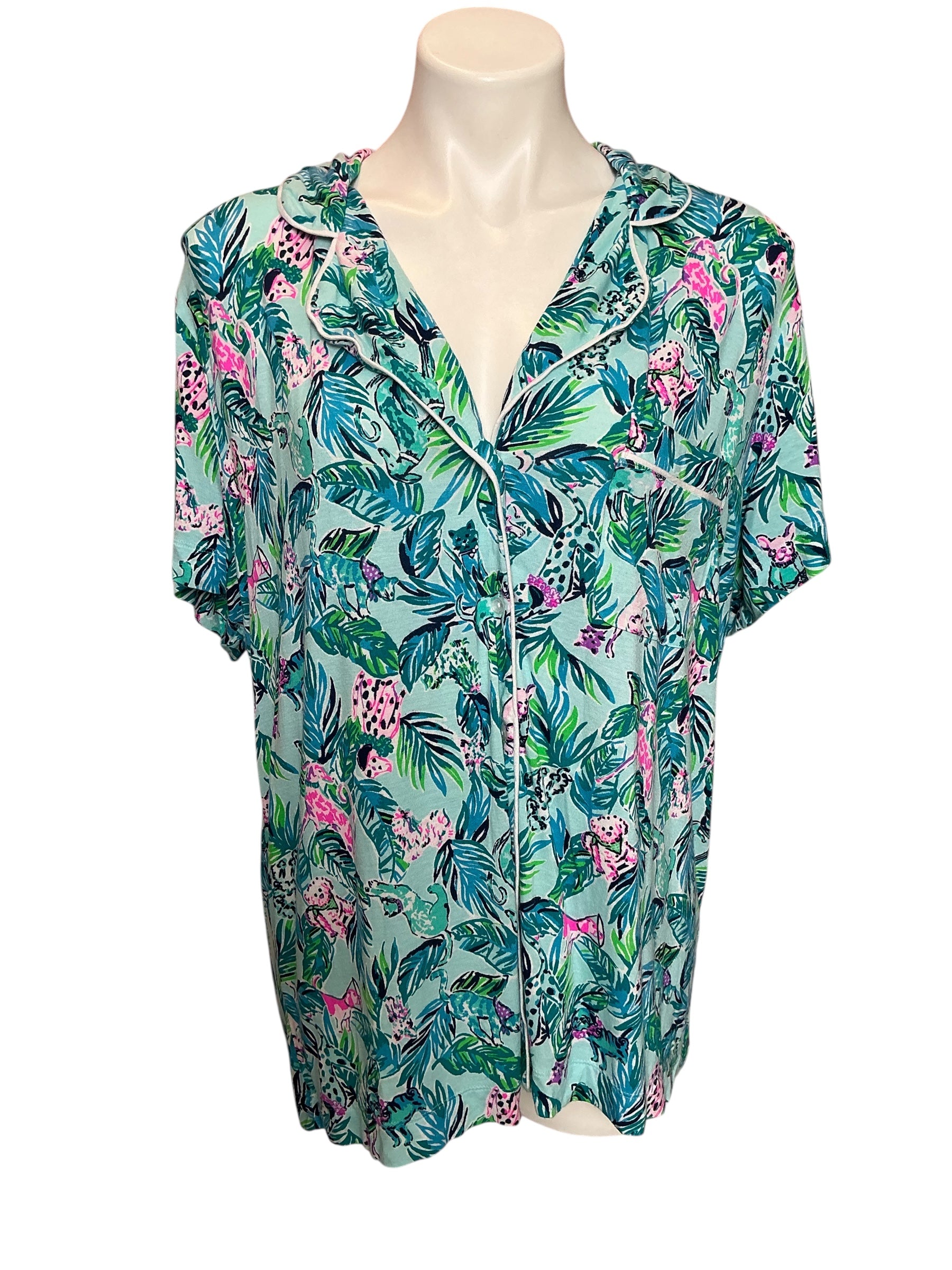 Lilly Pulitzer Knit Button Up Top Barking Up Palmtree - Size XXL