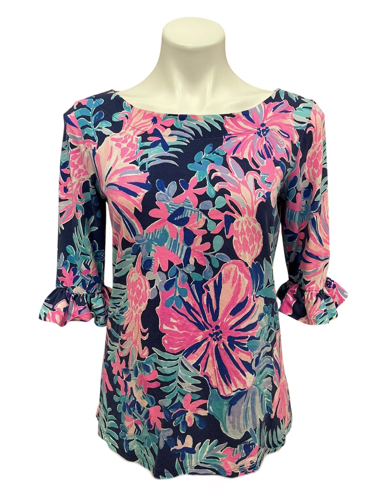 Lilly Pulitzer Waverly Ruffle Top Multi Garden Get Away - Size M