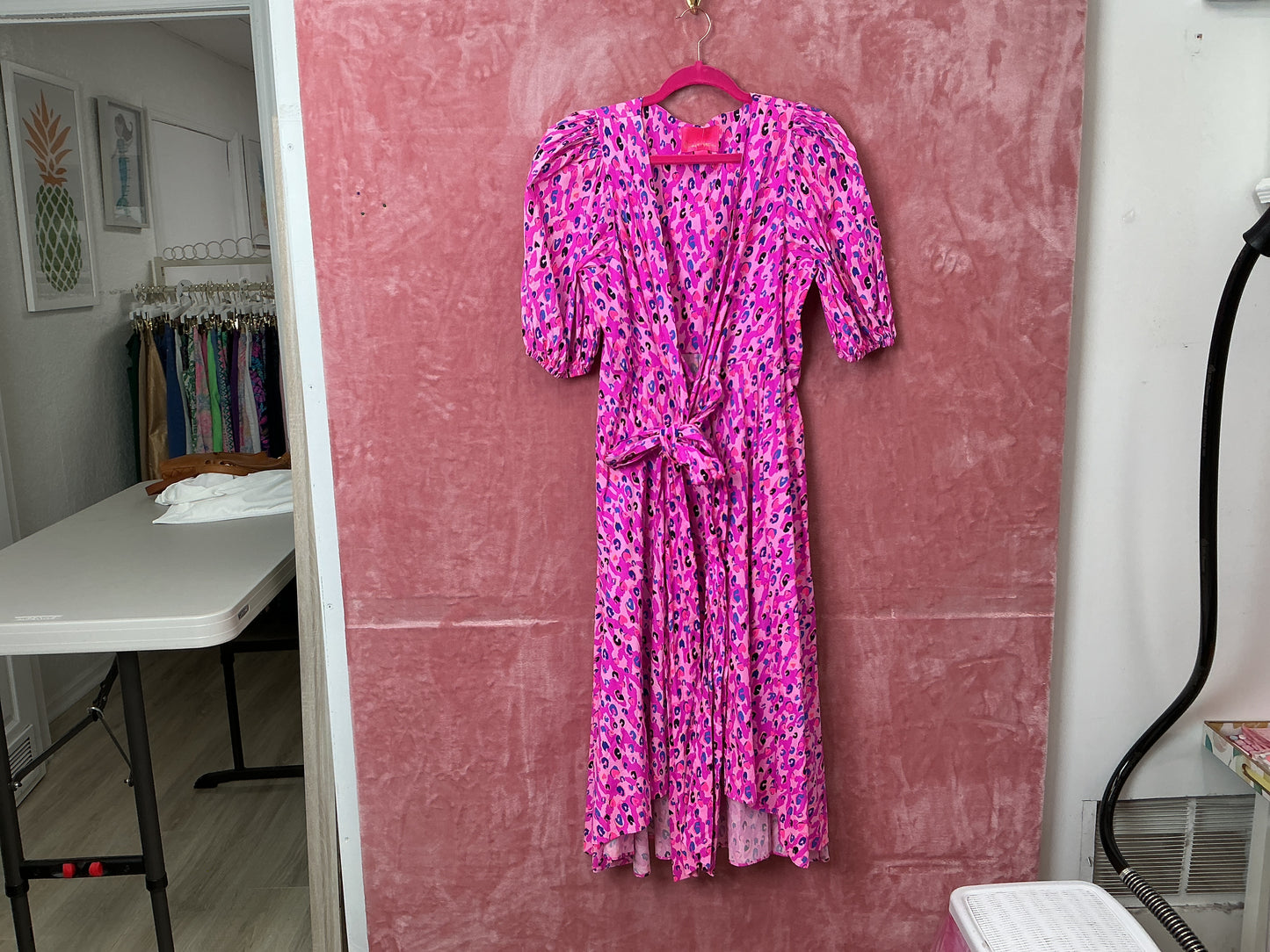 Lilly Pulitzer NWT Juney Elbow Sleeve Cotton Midi Dress Wild Fuchisa Spotted In Love - Size 10