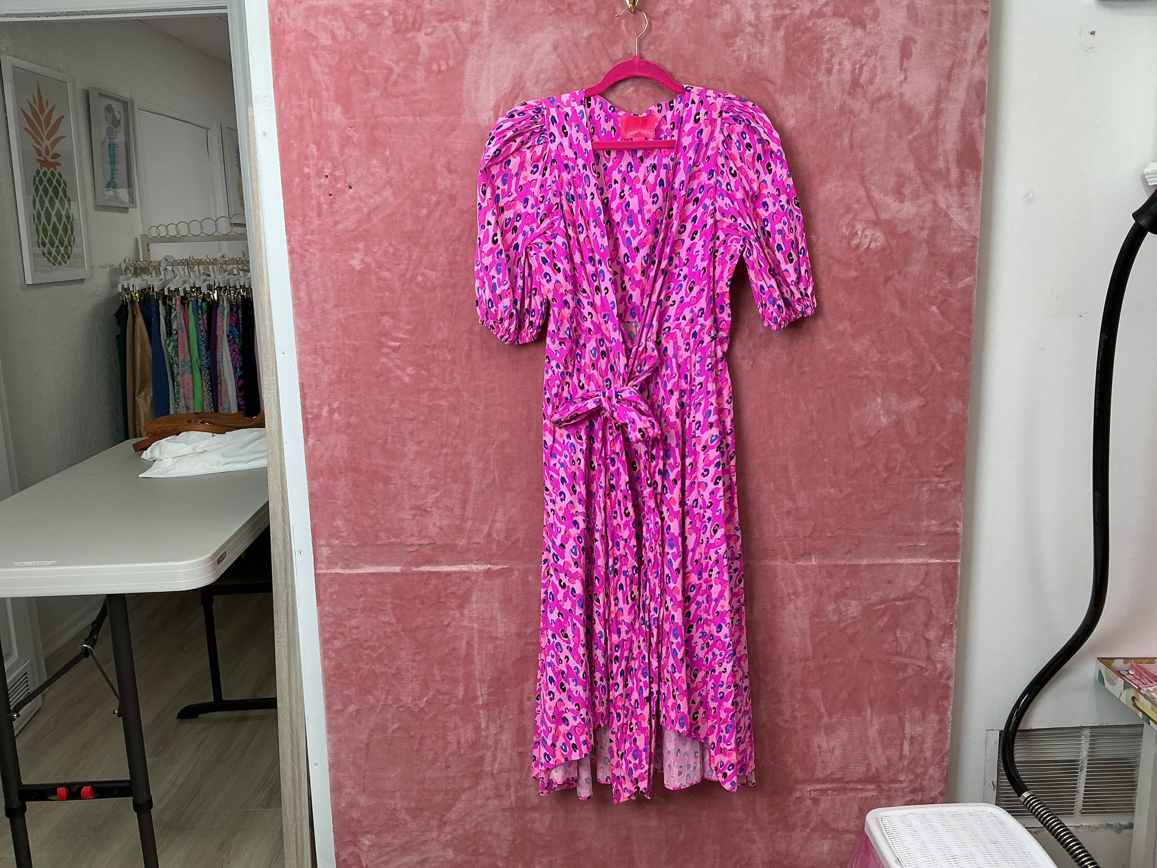 Lilly Pulitzer NWT Juney Elbow Sleeve Cotton Midi Dress Wild Fuchisa Spotted In Love - Size 10