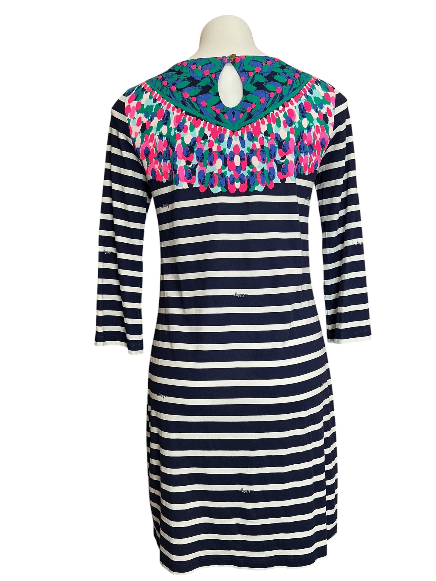 Lilly Pulitzer Bay Dress Bright Navy Island Medallion Stripe - Size S