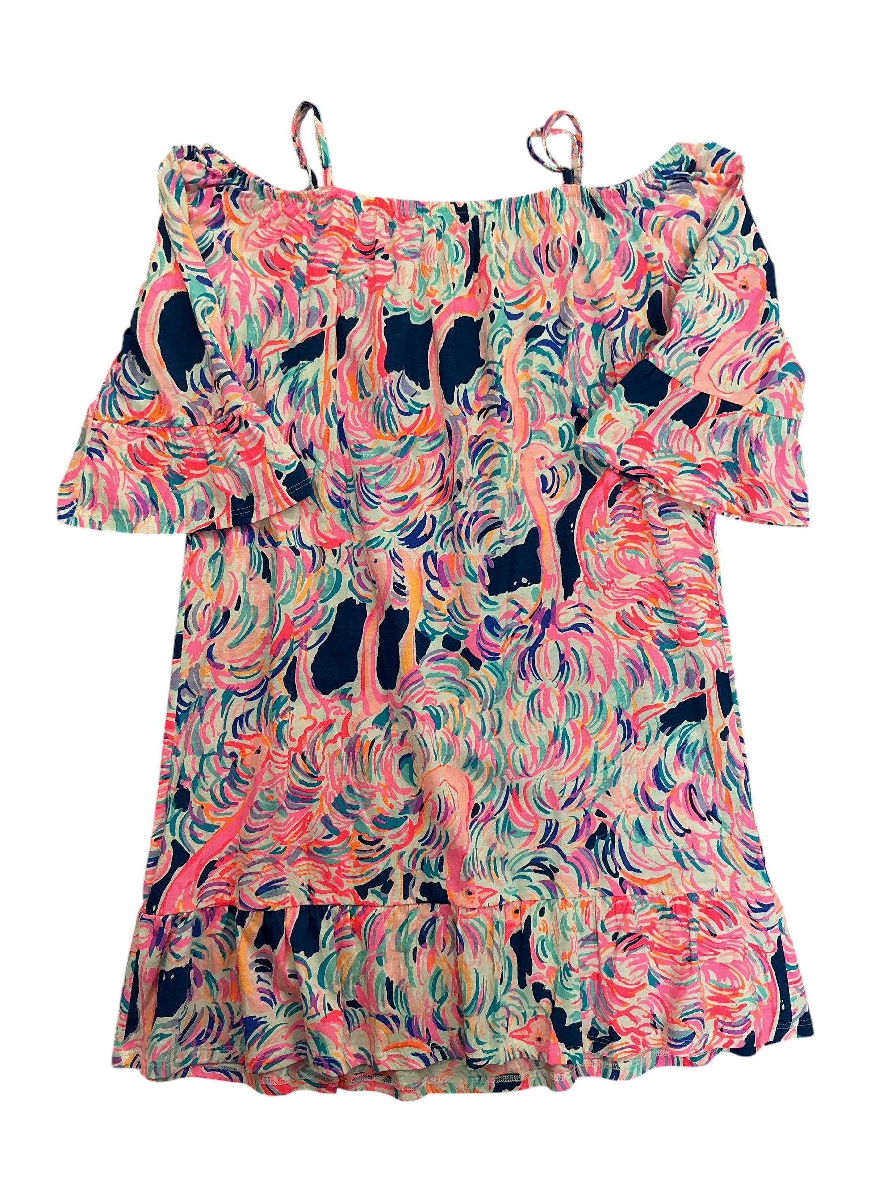Lilly Pulitzer Kids Girls Mini Jaci Cold Shoulder Dress Pink Flamingo - Size XL 12-14