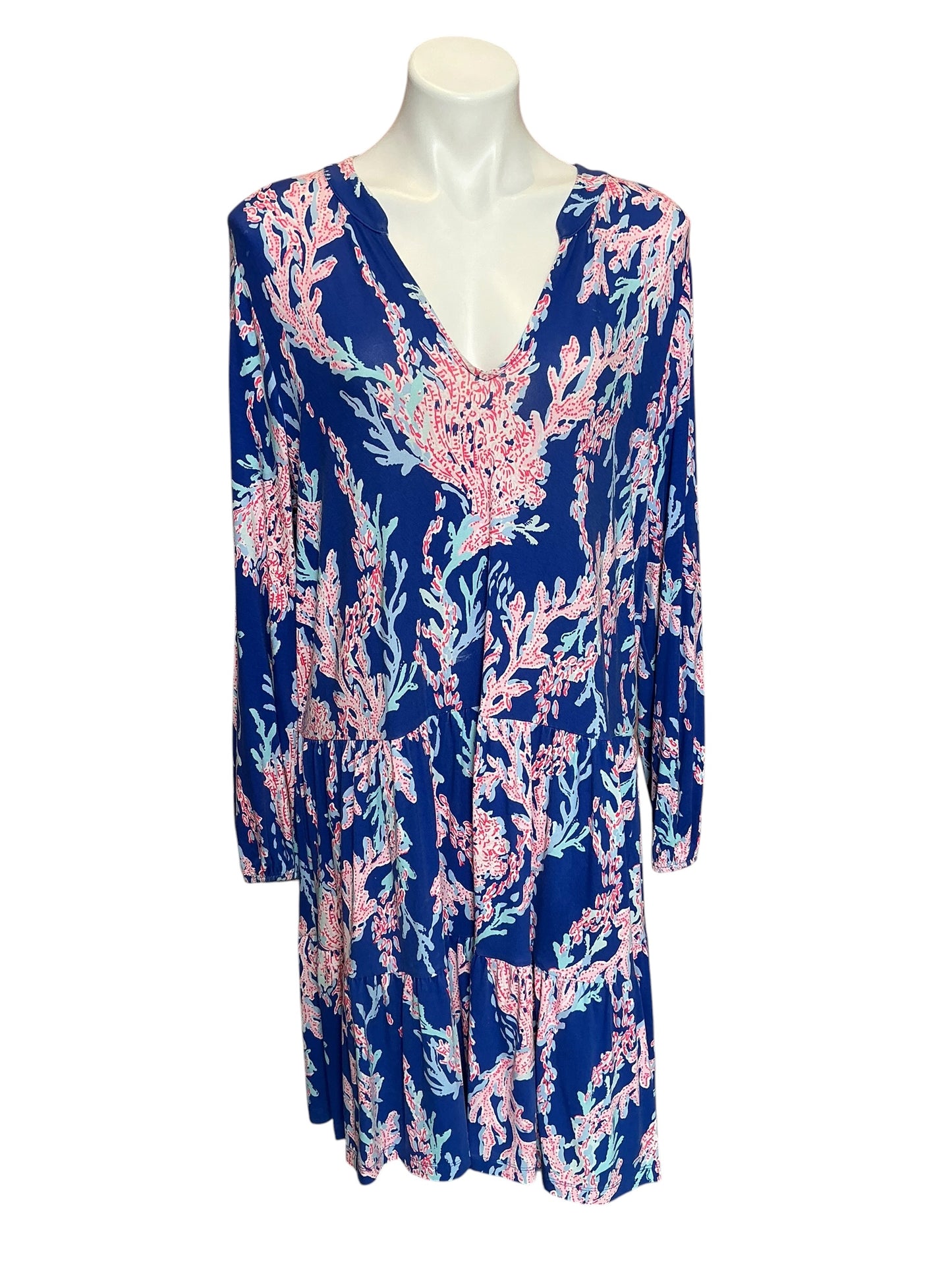 Lilly Pulitzer Traci Long Sleeve Dress Borealis Blue Swim On Over - Size XL
