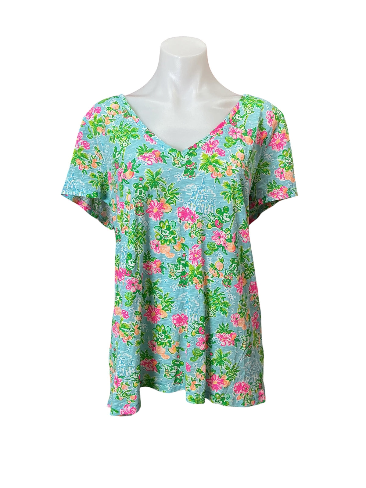 Lilly Pulitzer Etta V-Neck Top Lilly Loves Mickey & Minnie - Size XL