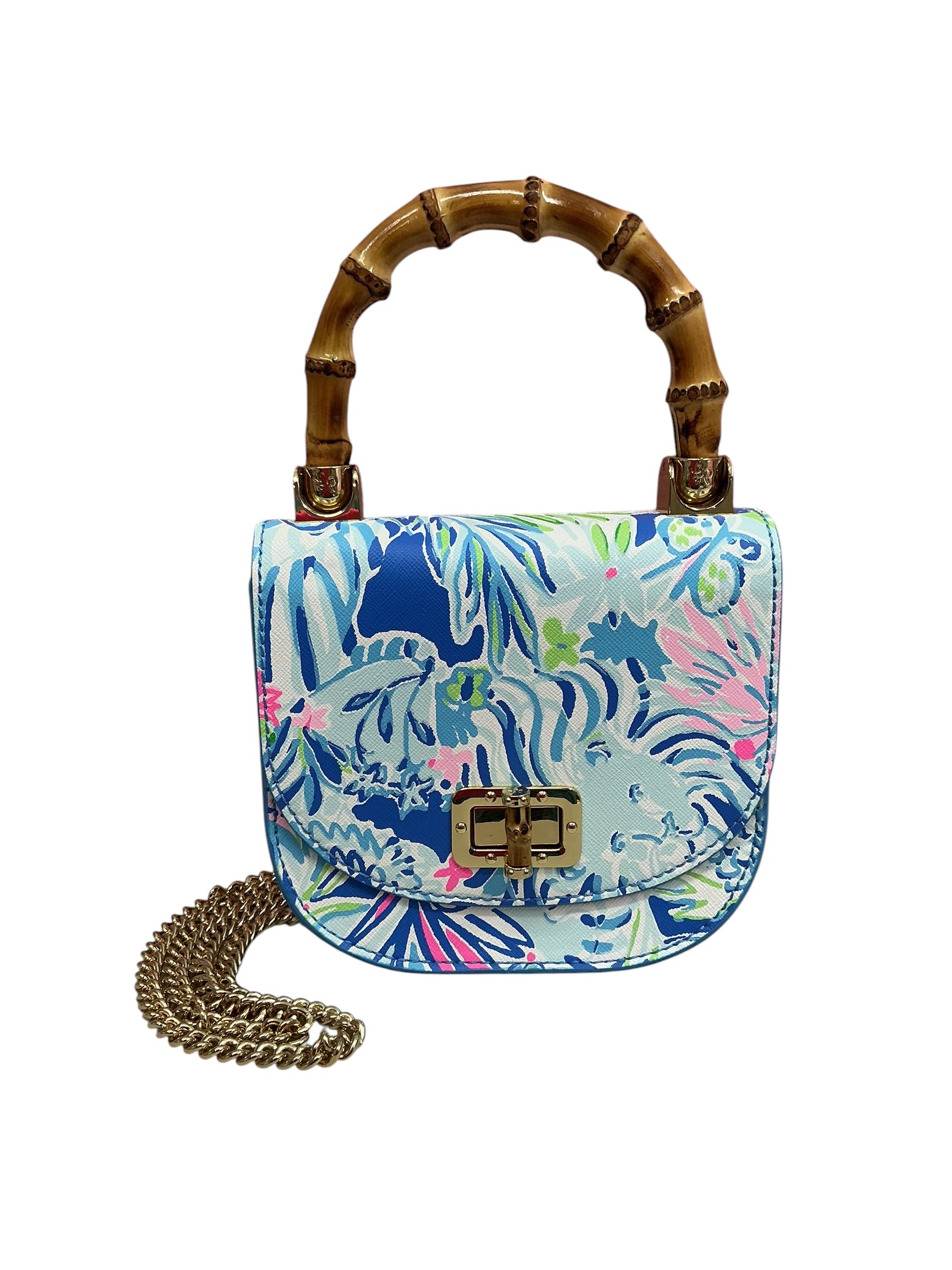Lilly Pulitzer Leilana Bamboo Top Handle Mini Bag Coastal Blue Lion Around