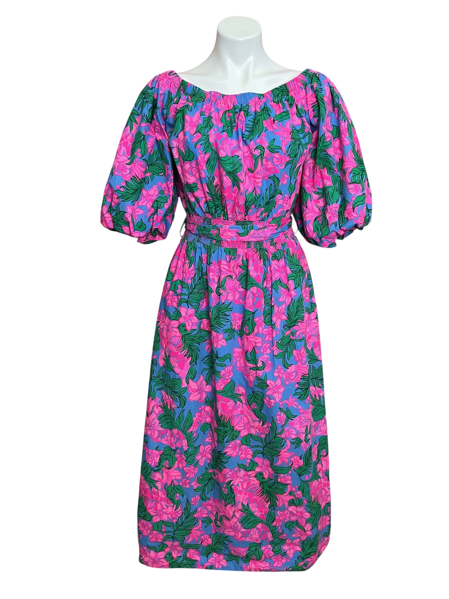 Lilly Pulitzer Shawnlee Off-The-Shoulder Midi Dress Cerise Pink Safari Sunset - Size L