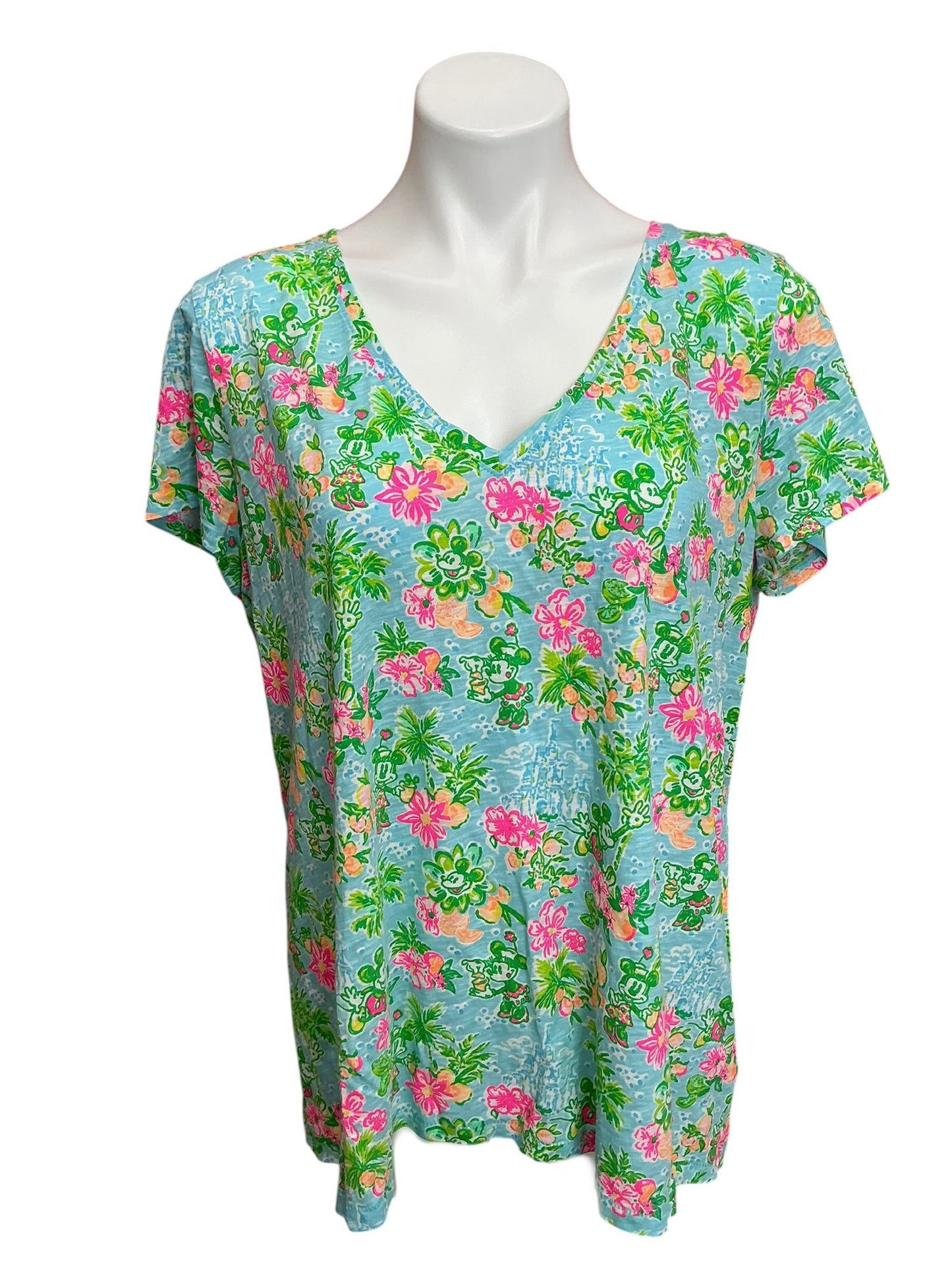 Lilly Pulitzer X Disney Etta V Neck Top Blue Ibiza Lilly Loves Disney - Size XL